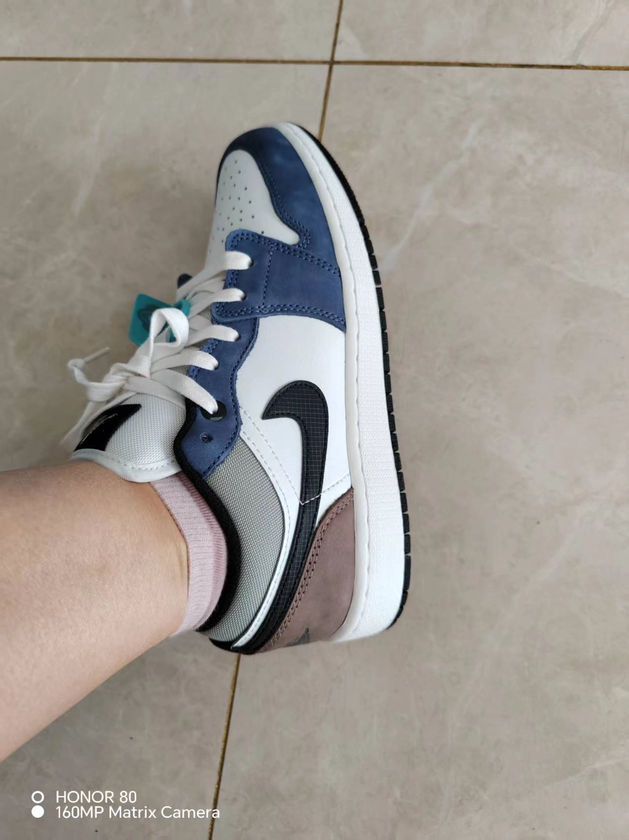 custom review-Jordan Air Jordan 1 Нижняя юбка Устойчивая к истиранию Низкий топ Детские баскетбольные кроссовки Белый Синий