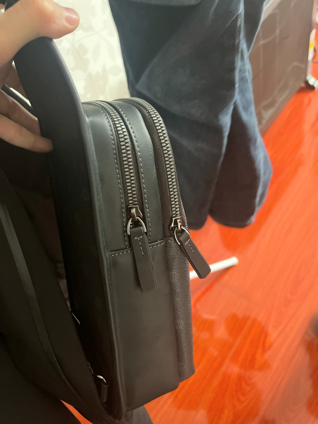 custom review-HLA Лицевая коровья кожа с синтетической кожей сумка через плечо сумка на плечо средний мужская черная