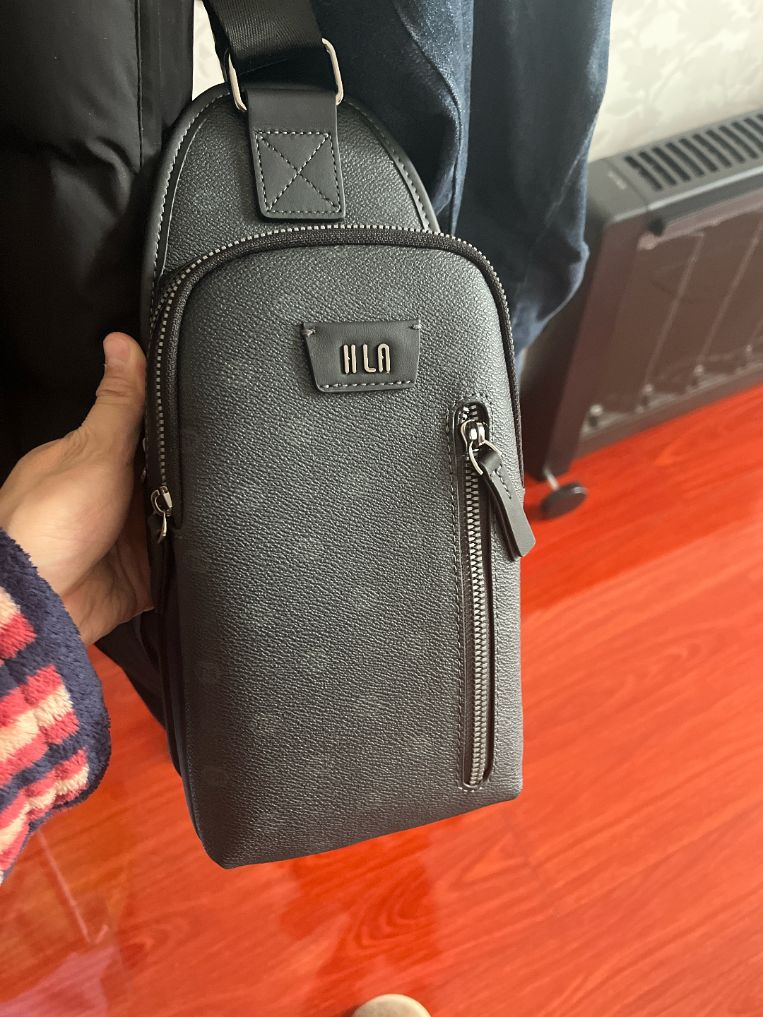 custom review-HLA Лицевая коровья кожа с синтетической кожей сумка через плечо сумка на плечо средний мужская черная