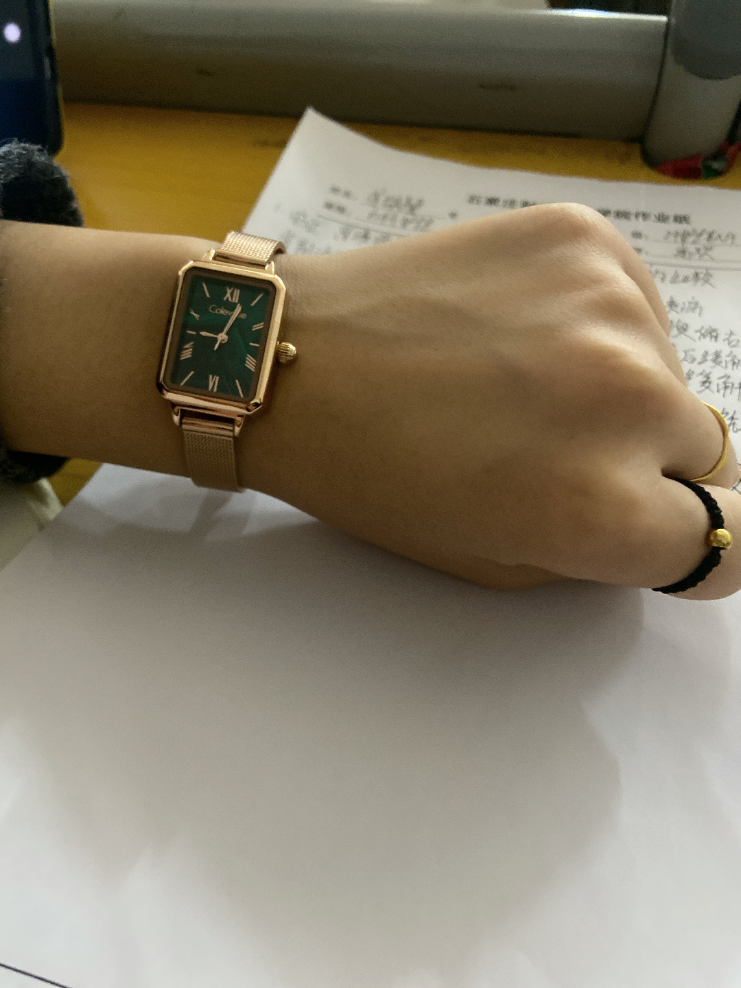 custom review-ColevKie Кварцевый механизм ремешок из нержавеющей стали женские часы зеленый циферблат