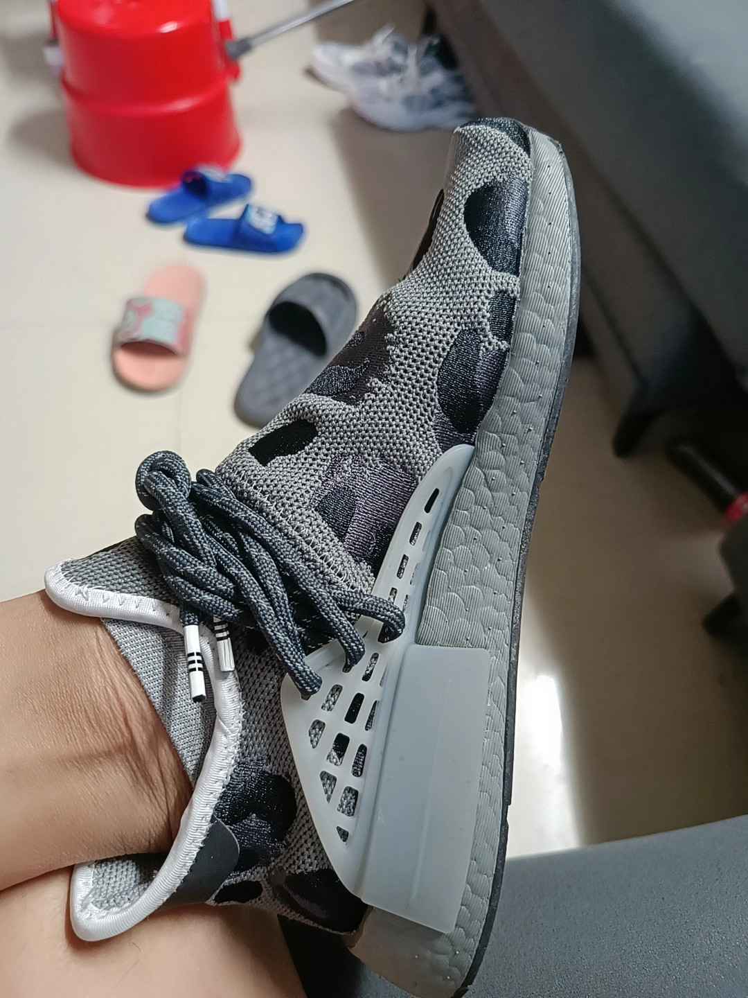custom review-Pharrell Williams X adidas originals NMD Hu Текстиль TPU Низкий Топ Повседневная Обувь Унисекс Серый С Животными Принт
