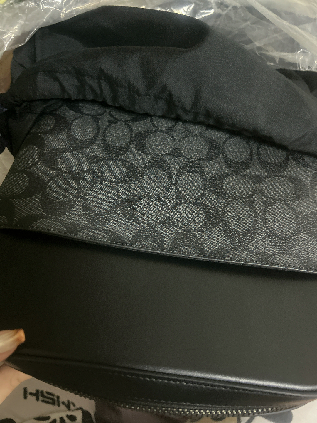 custom review-COACH Houston Покрытый холст с утонченной коровьей кожей Сумка через плечо Маленькая Мужская Угольно-черная