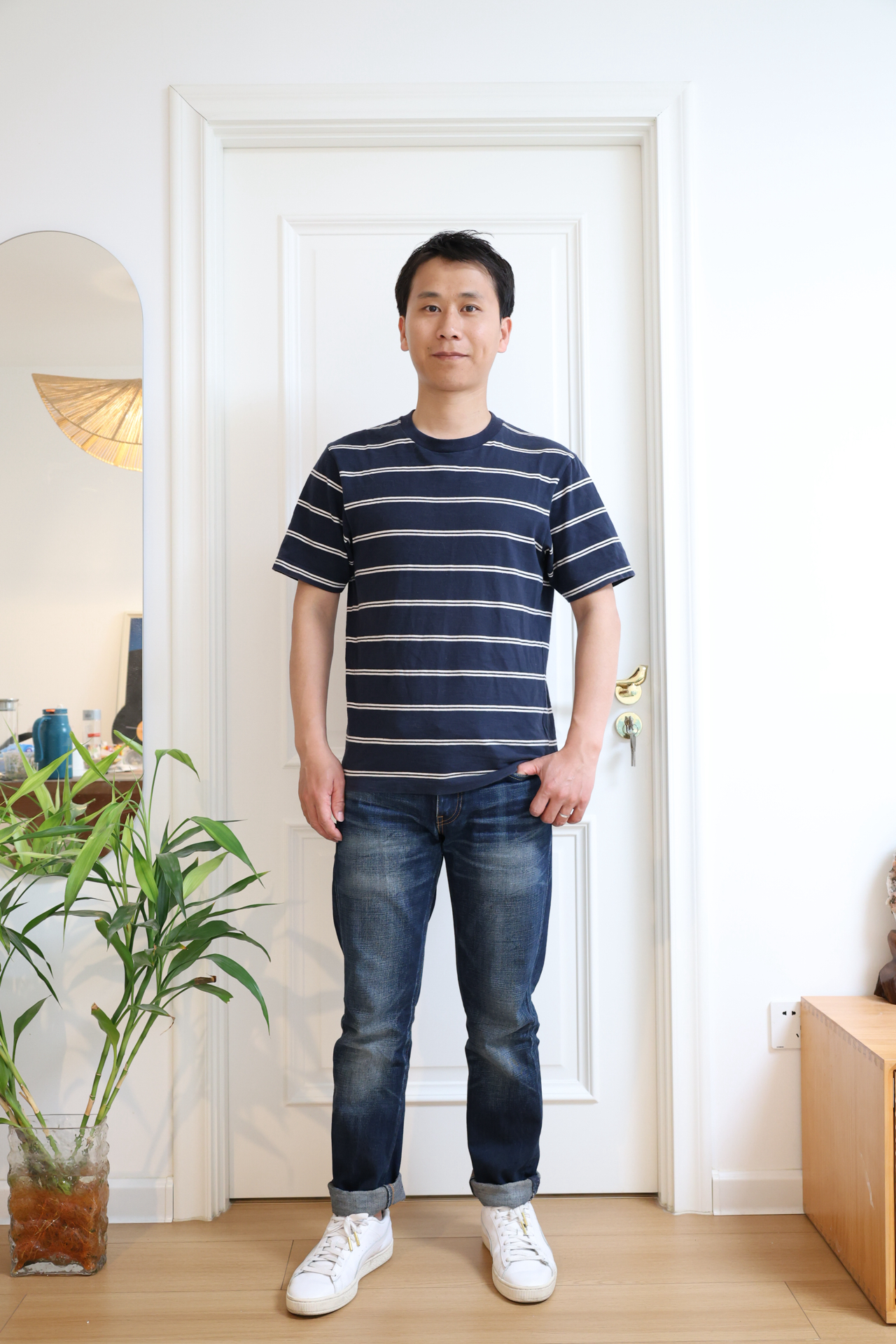170小个子五五分身材 夏季条纹t带来的少年感