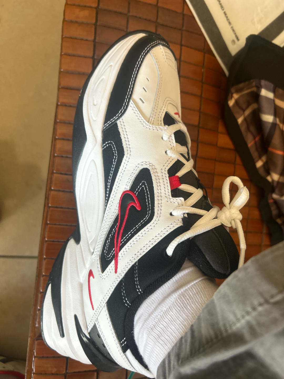 custom review-Nike M2K Tekno Low Топ Толстая подошва Кроссовки Унисекс Черный Красный