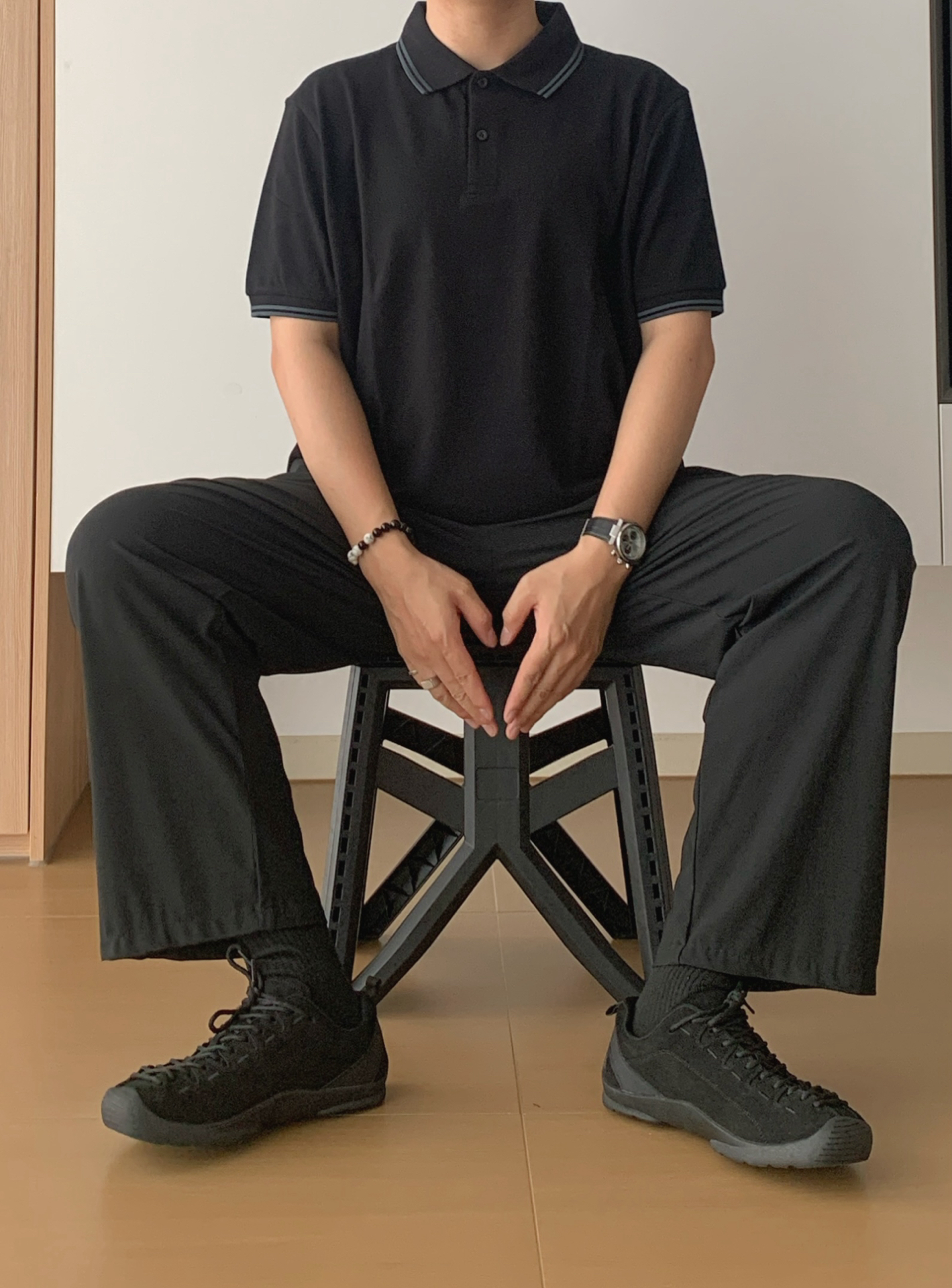 一米七男生all black黑色系polo垂感西裤黑武士鞋穿搭