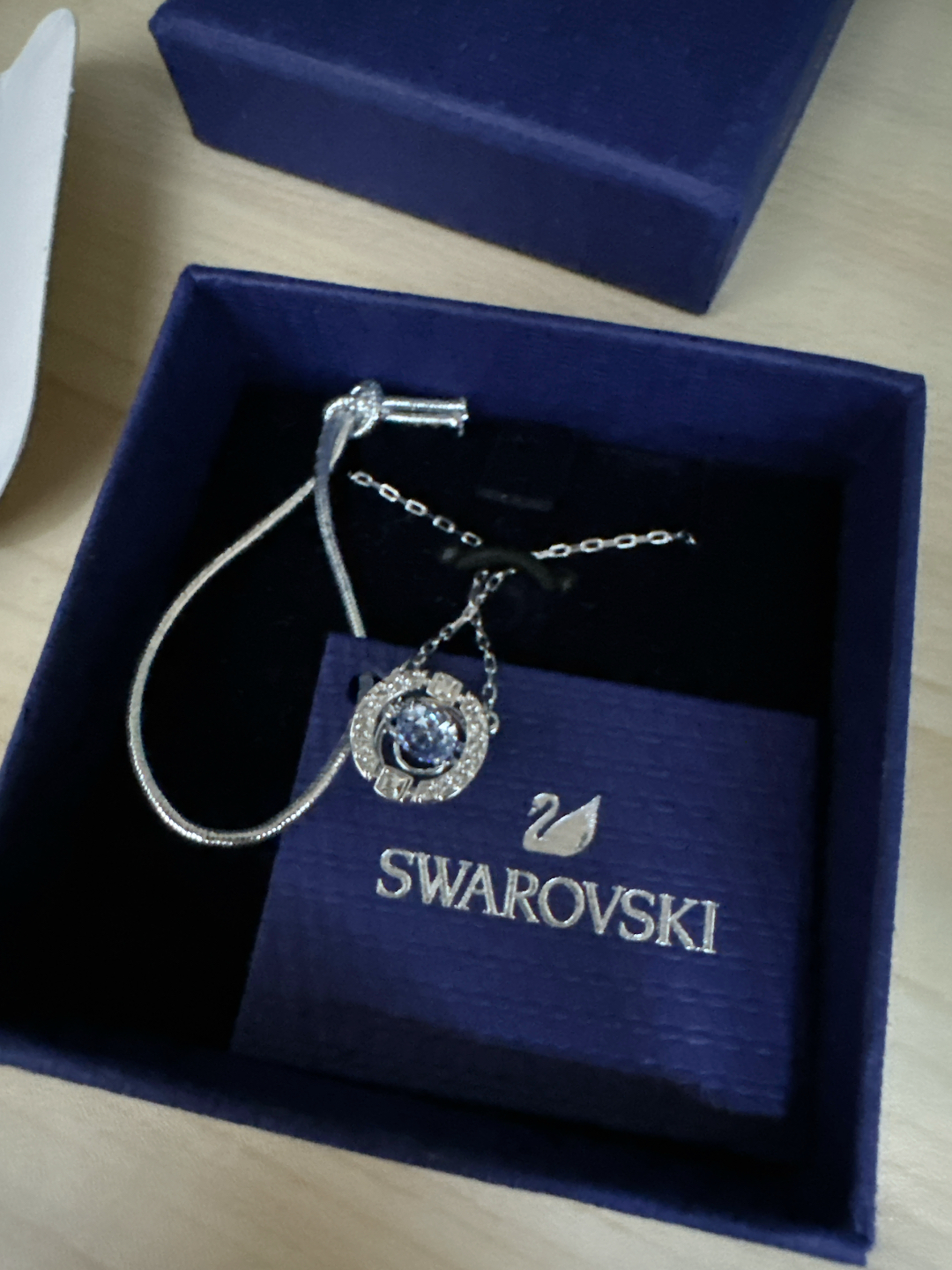 custom review-Swarovski Искусственный кристалл белый ожерелье с покрытием из белого золота женский синий