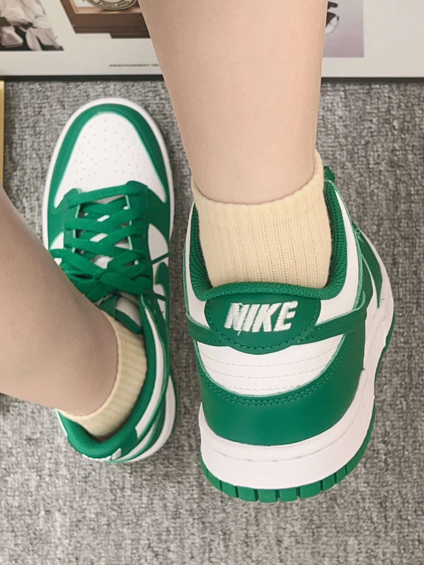 🍃💚白绿耐克dunk搭上肉袜子真嘟好春天呀🌱