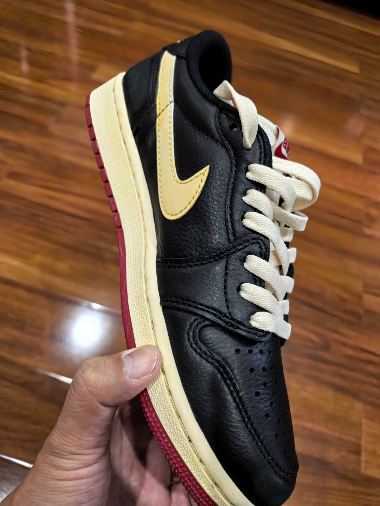 custom review-JORDAN Air Jordan 1 Винтажные баскетбольные кроссовки Low Топ Белый черный красный Унисекс