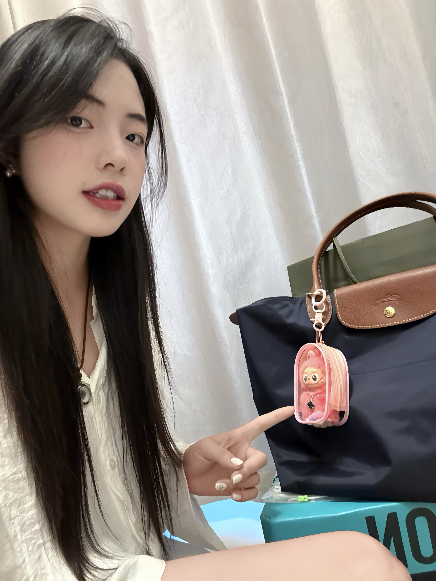 custom review-LONGCHAMP Le Pliage Холст и Кожа Сумка через плечо Большая Женская Морской Синий