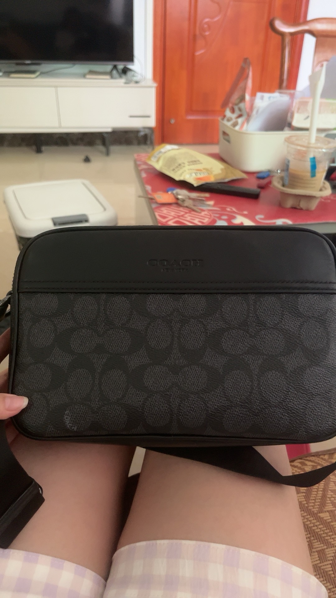 custom review-COACH Graham Искусственная кожа с коровьей кожей Сумка через плечо Средняя Мужская Черная