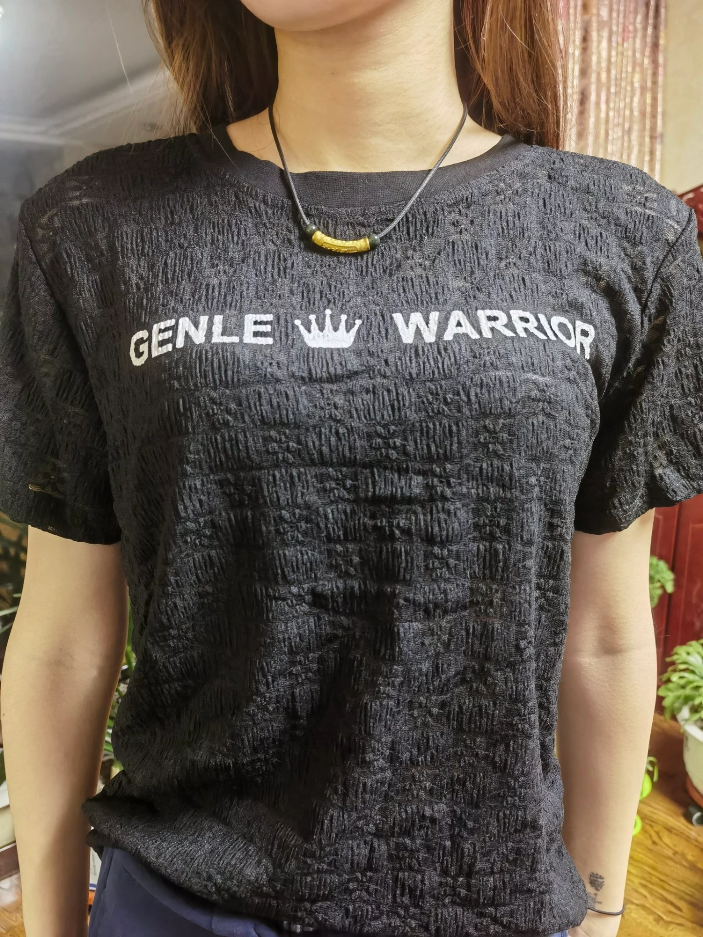 拉夏贝尔 镂空蕾丝字母套头短袖t恤 女款