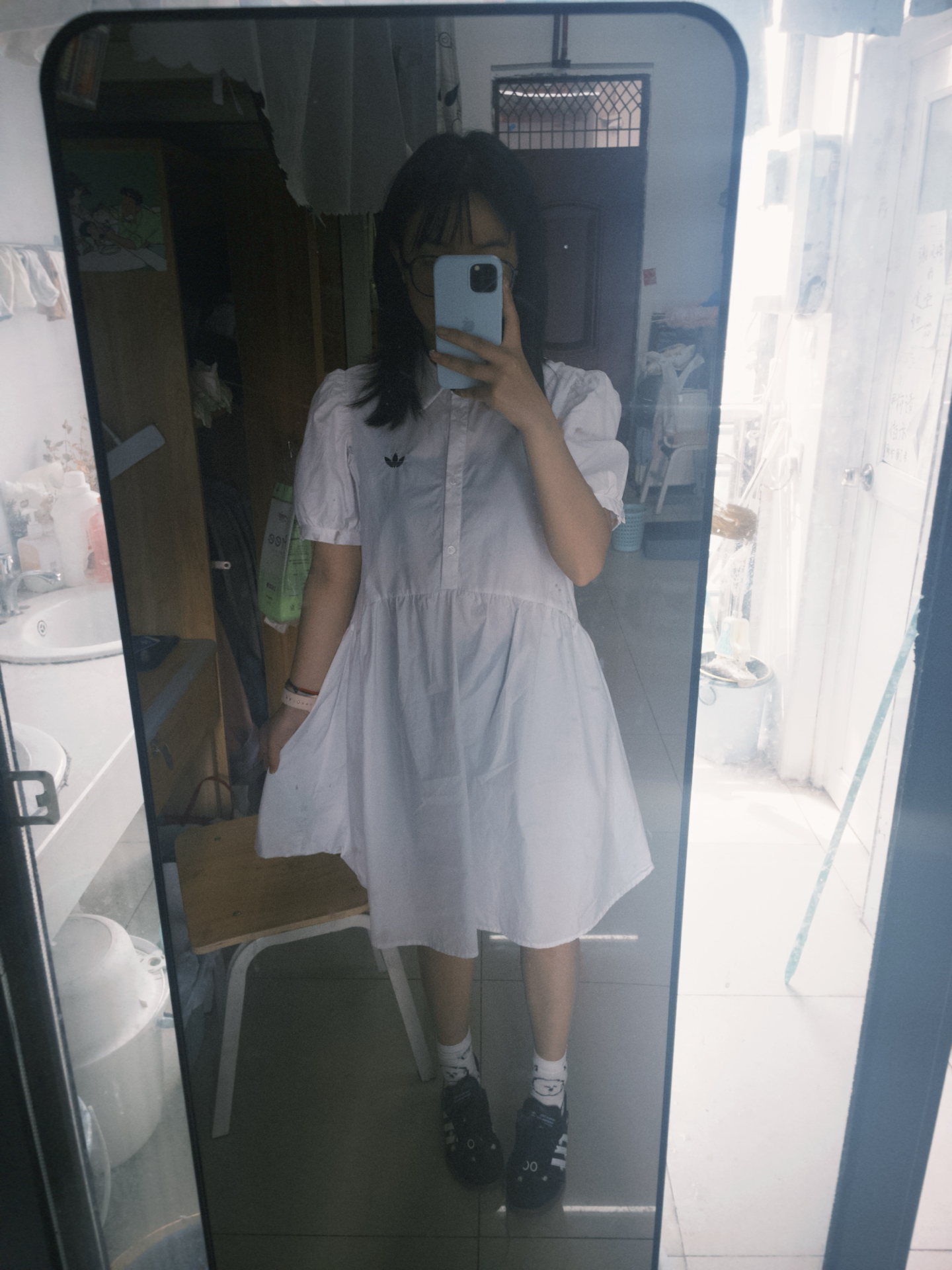 custom review-Adidas Originals Короткое платье с короткими рукавами для женщин белое