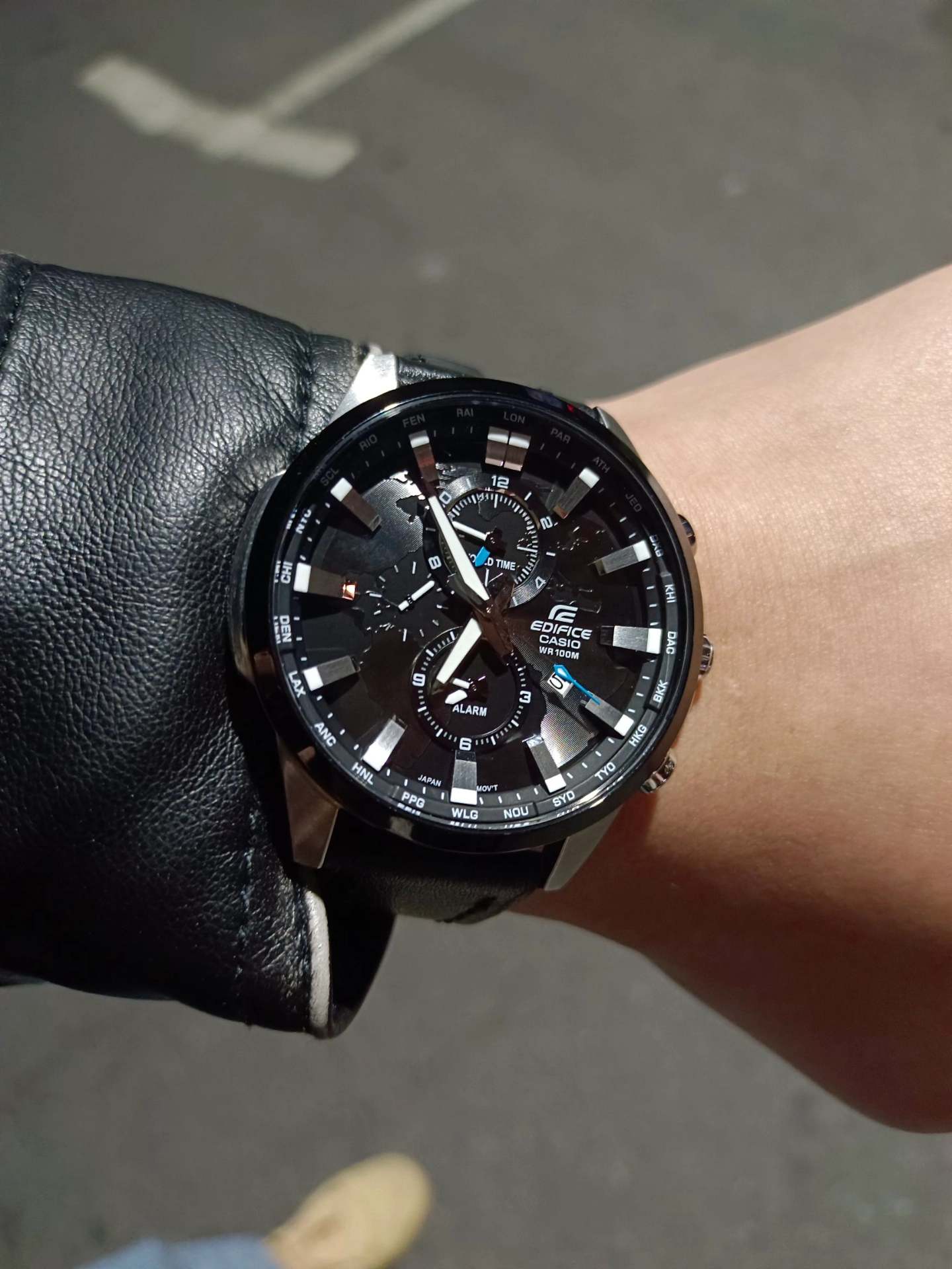 custom review-CASIO EDIFICE Кварцевый механизм натуральная кожа ремешок часы для мужчин черный циферблат