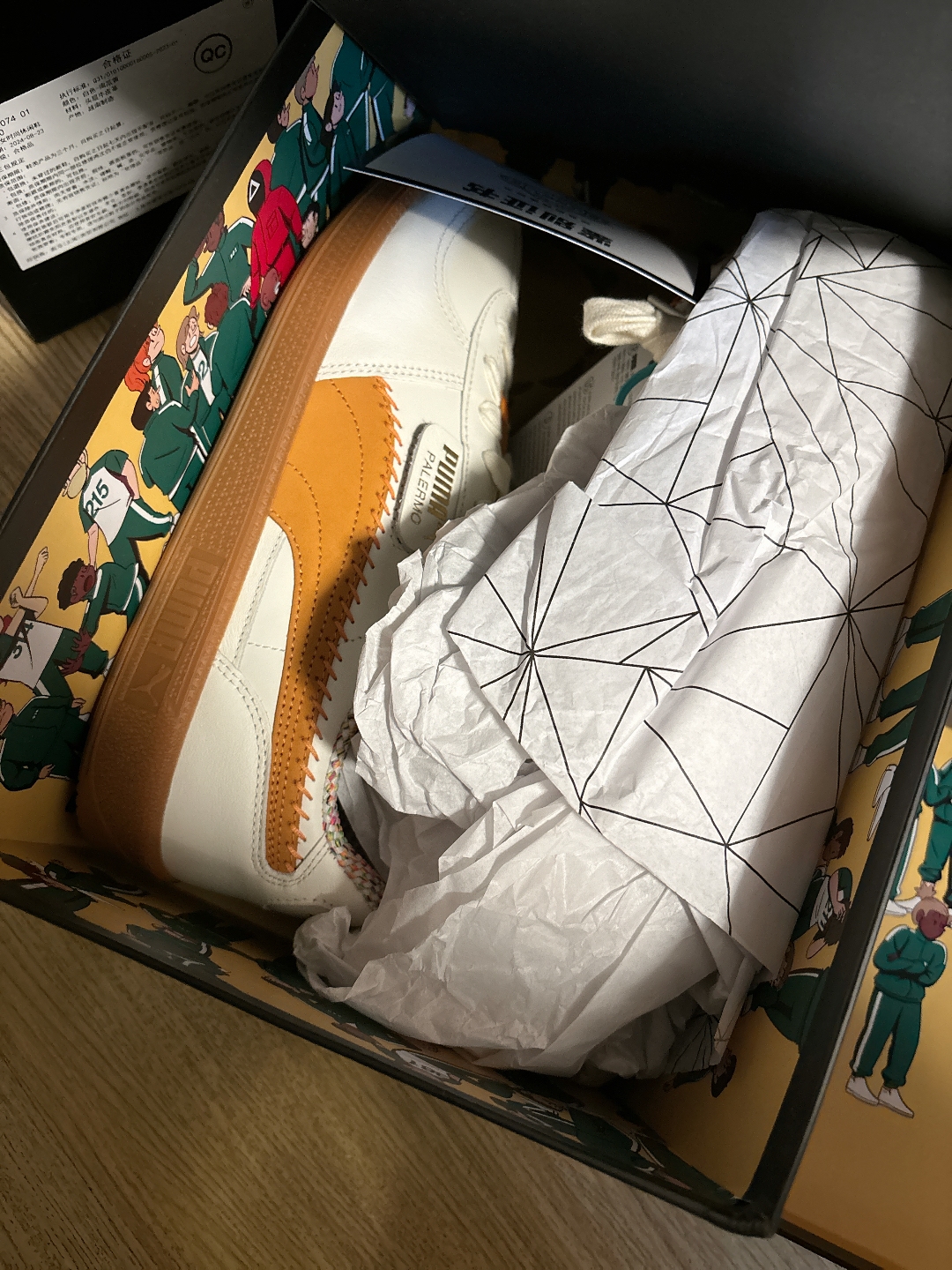 custom review-SQUID GAME X PUMA Palermo Амортизация Износостойкий Низкий Топ Кэжуал Унисекс Белый Желтый