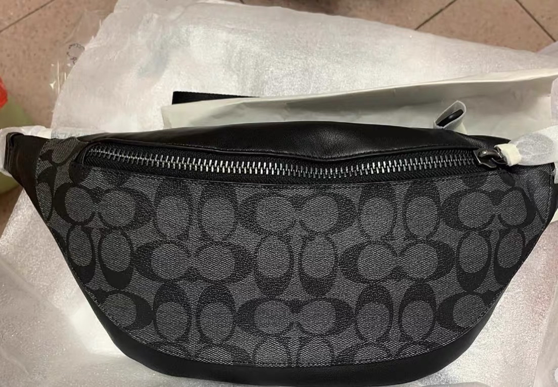 custom review-COACH Warren Покрытый холст с кожаными вставками бананка мини мужской угольный и черный