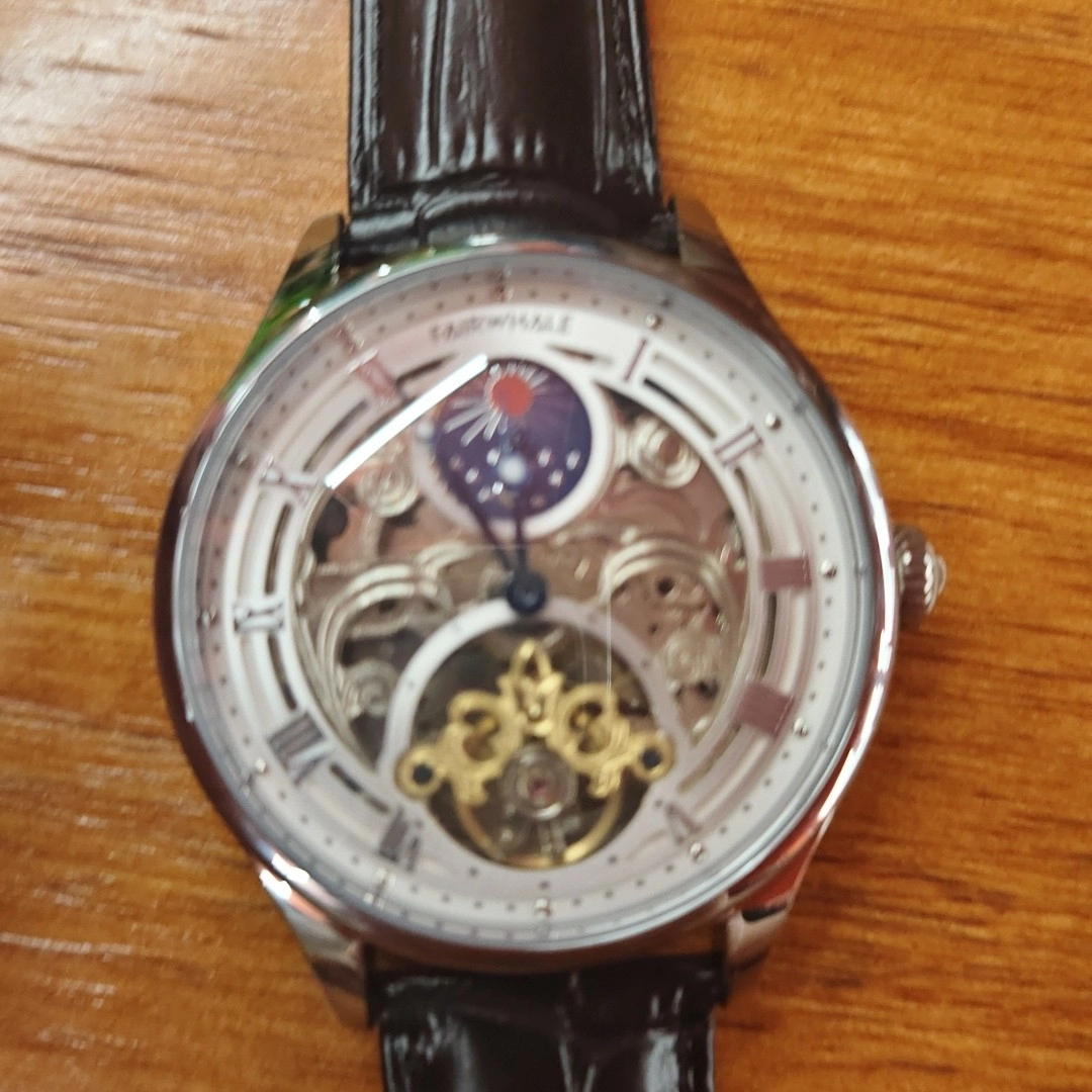 custom review-FAIRWHALE Starlight Collection Маленький Круглый Механический Часы с Естественным Кожаным Ремешком Часы для Мужчин