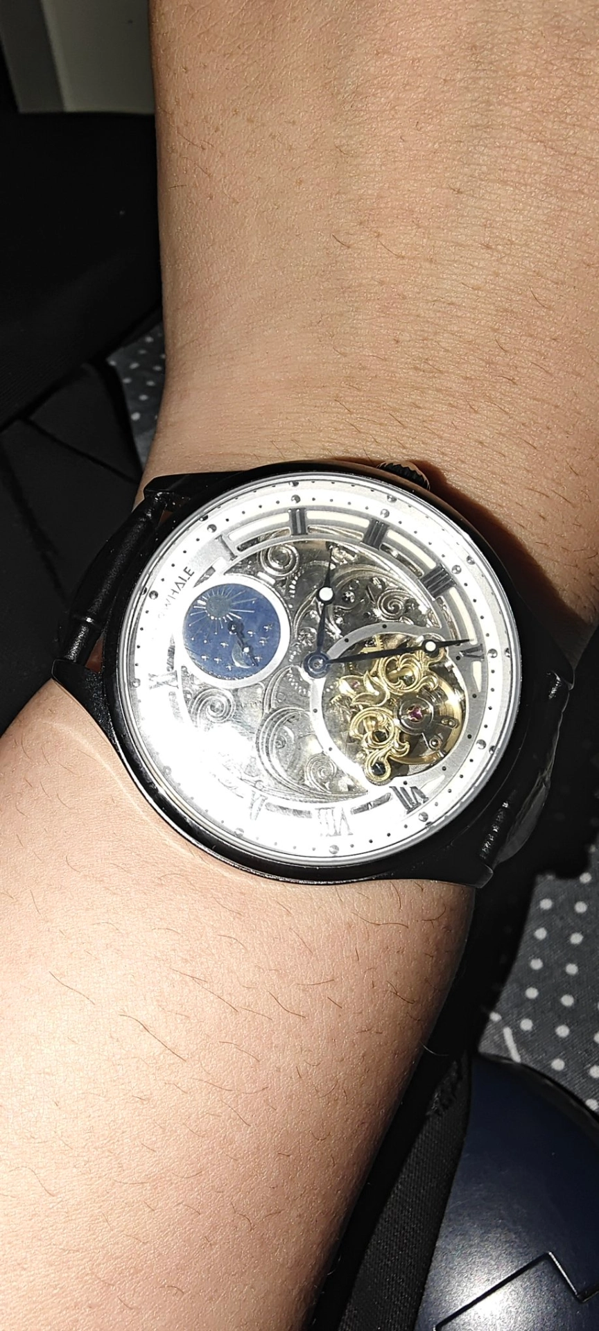 custom review-FAIRWHALE Starlight Collection Маленький Круглый Механический Часы с Естественным Кожаным Ремешком Часы для Мужчин