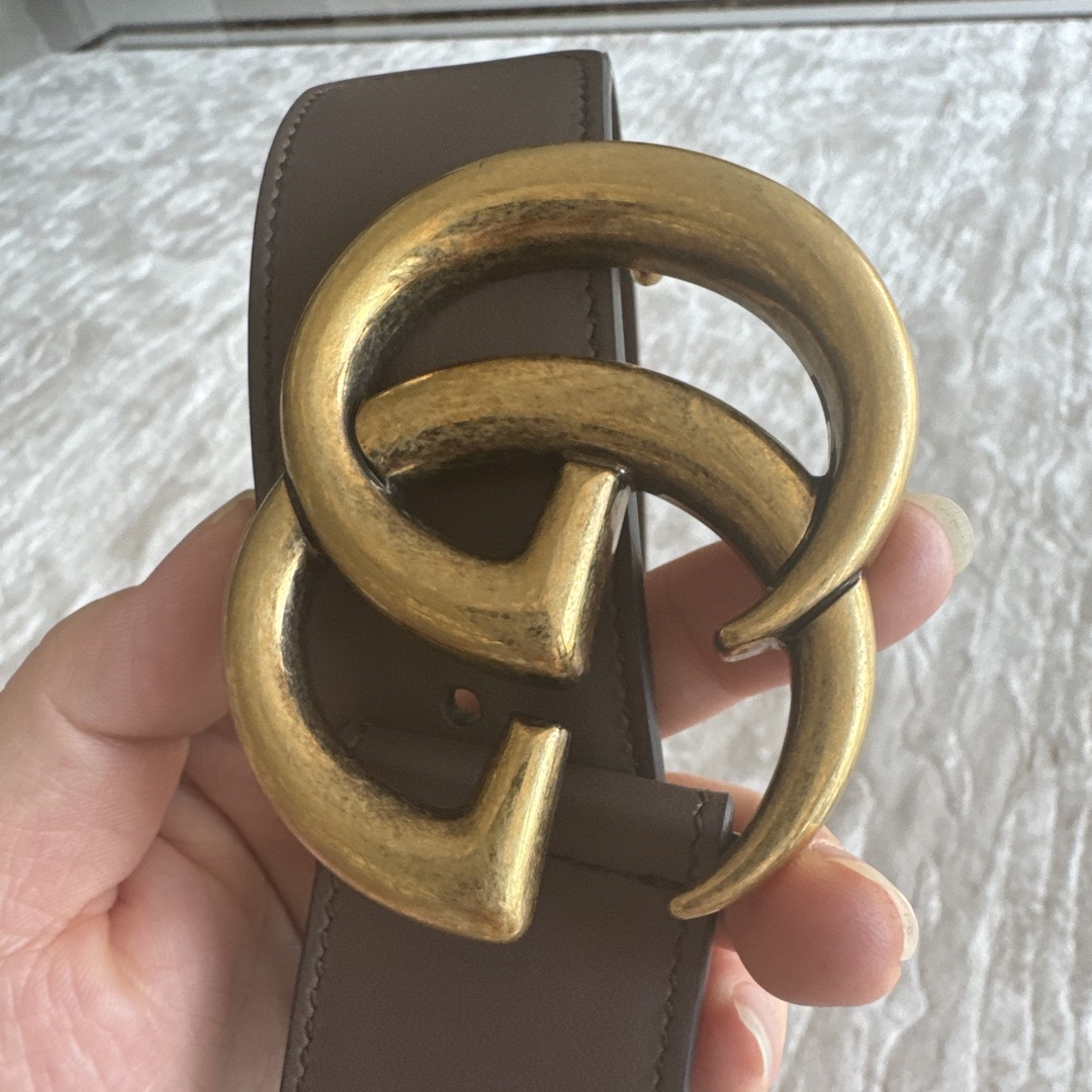 custom review-GUCCI GG Marmont Ремни из холщовой кожи Унисекс Бежевый Эбеновый Ширина корпуса 4 см