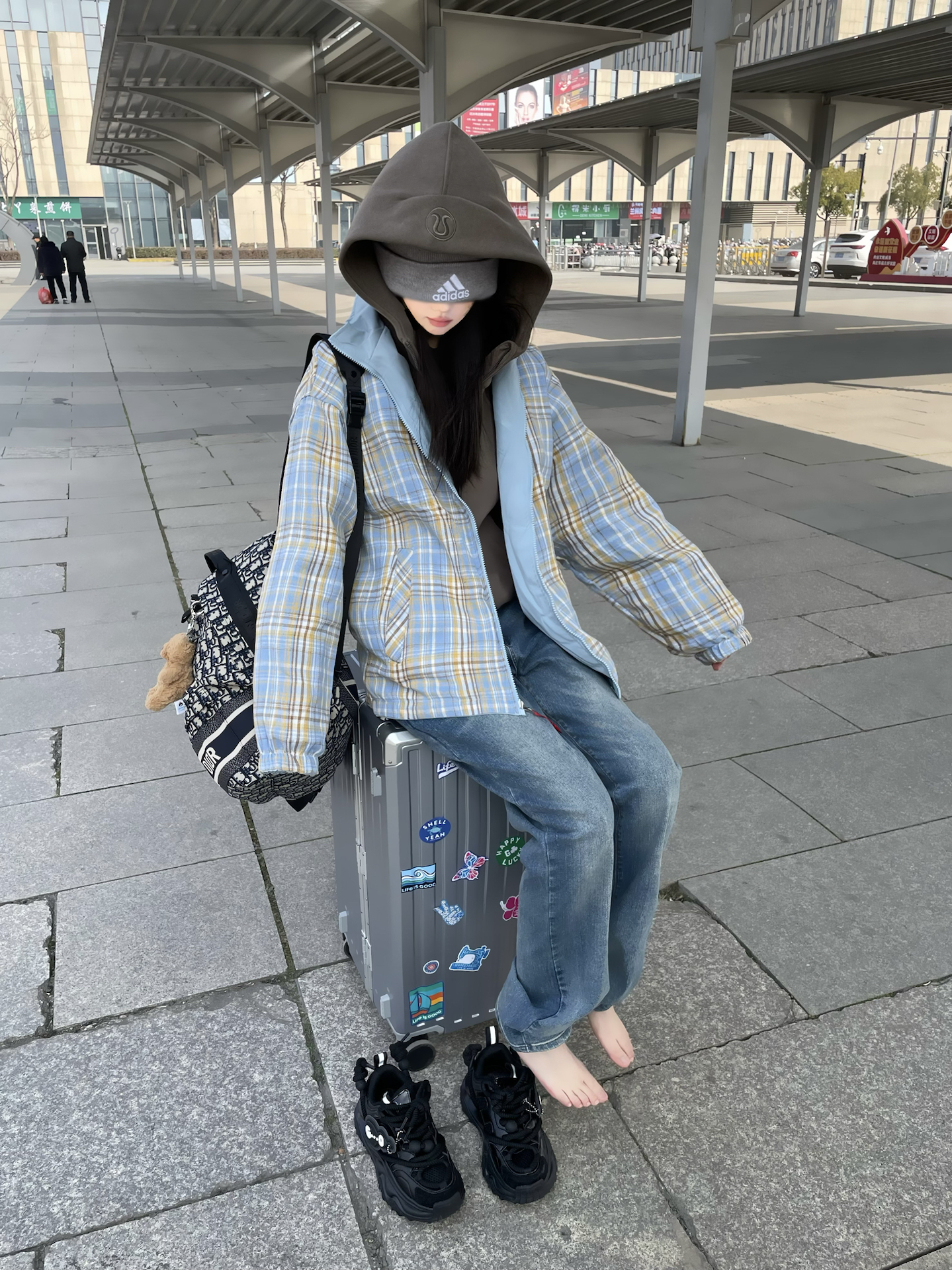 格子外套➕牛仔裤➕老爹鞋🫢160➕冷色系穿搭教学⬆️