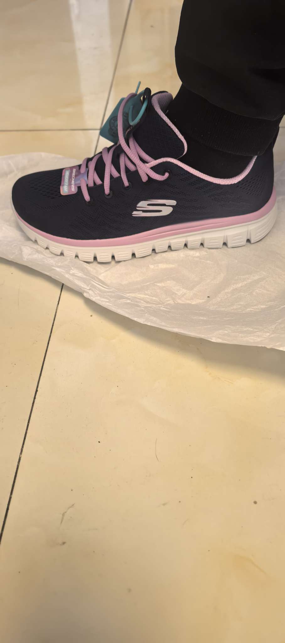 custom review-Skechers Graceful Дышащий Низкий Топ Повседневная Обувь Женская Синий Розовый Белый