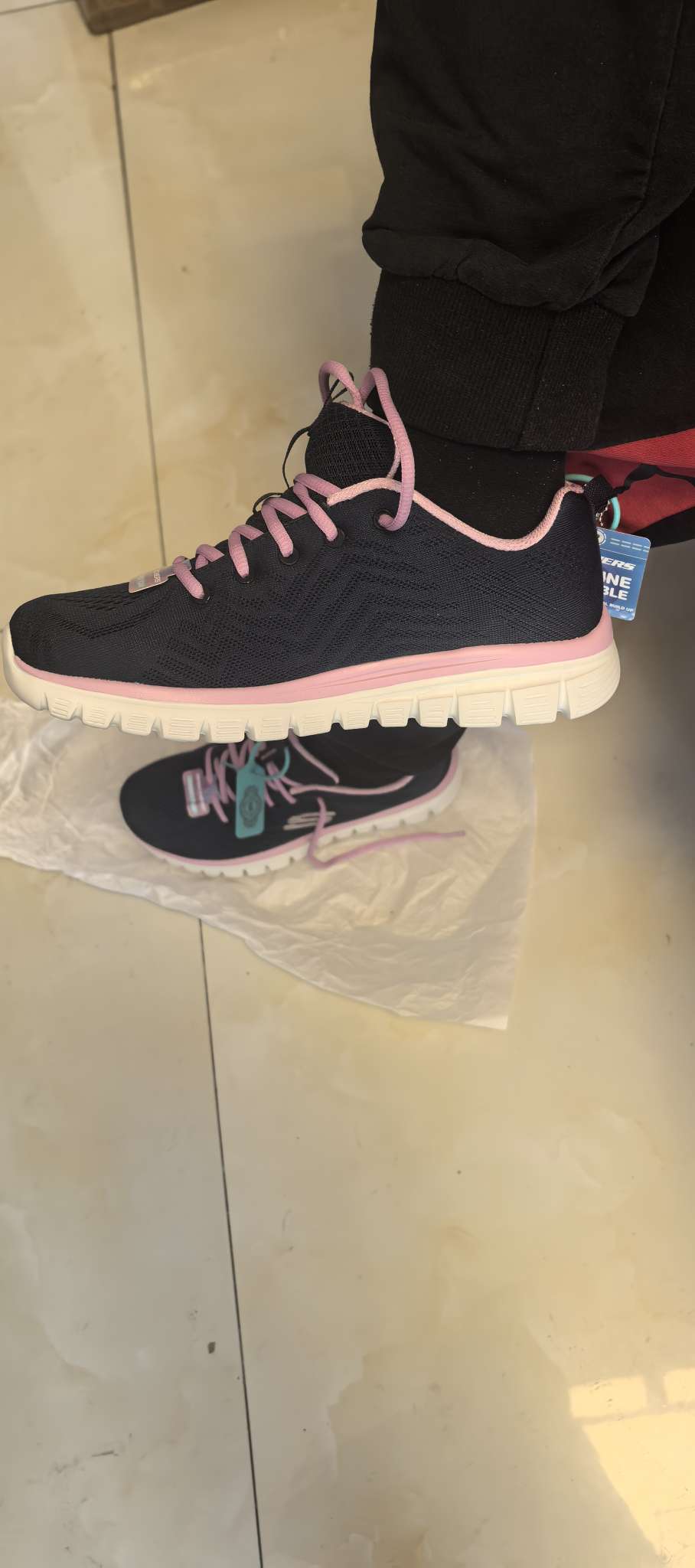 custom review-Skechers Graceful Дышащий Низкий Топ Повседневная Обувь Женская Синий Розовый Белый