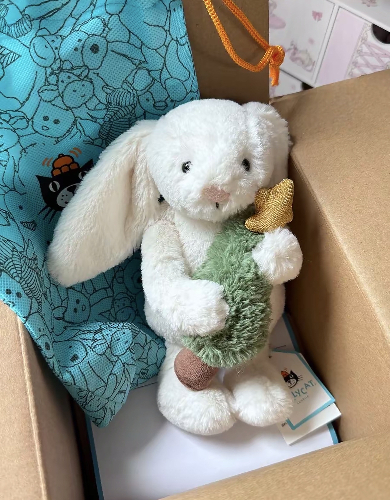 custom review-JELLYCAT Кролик Shy Bunny и Рождественские деревья Милые Куклы Плюшевая кукла Высота в сидячем положении 15 см