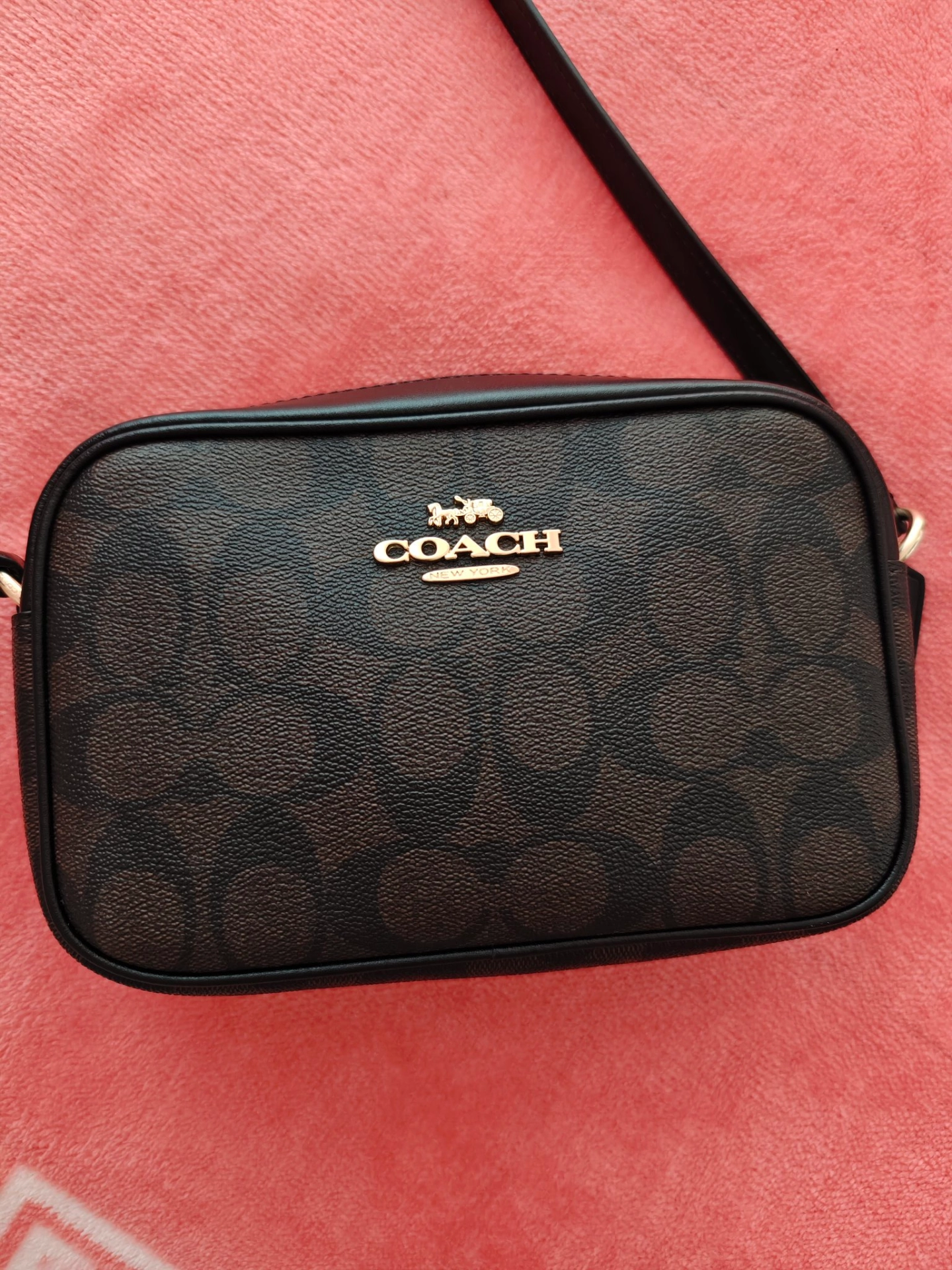 custom review-COACH Jamie Покрытый холст Камера Сумка Сумка через плечо Маленькая Женская Золотая Коричневая Черная