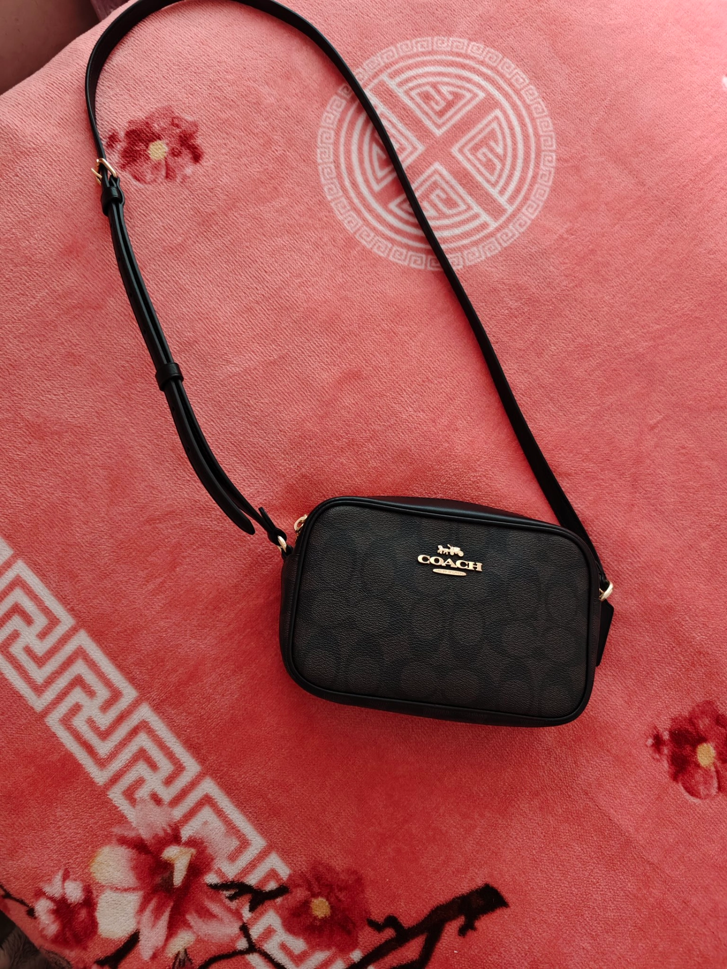 custom review-COACH Jamie Покрытый холст Камера Сумка Сумка через плечо Маленькая Женская Золотая Коричневая Черная