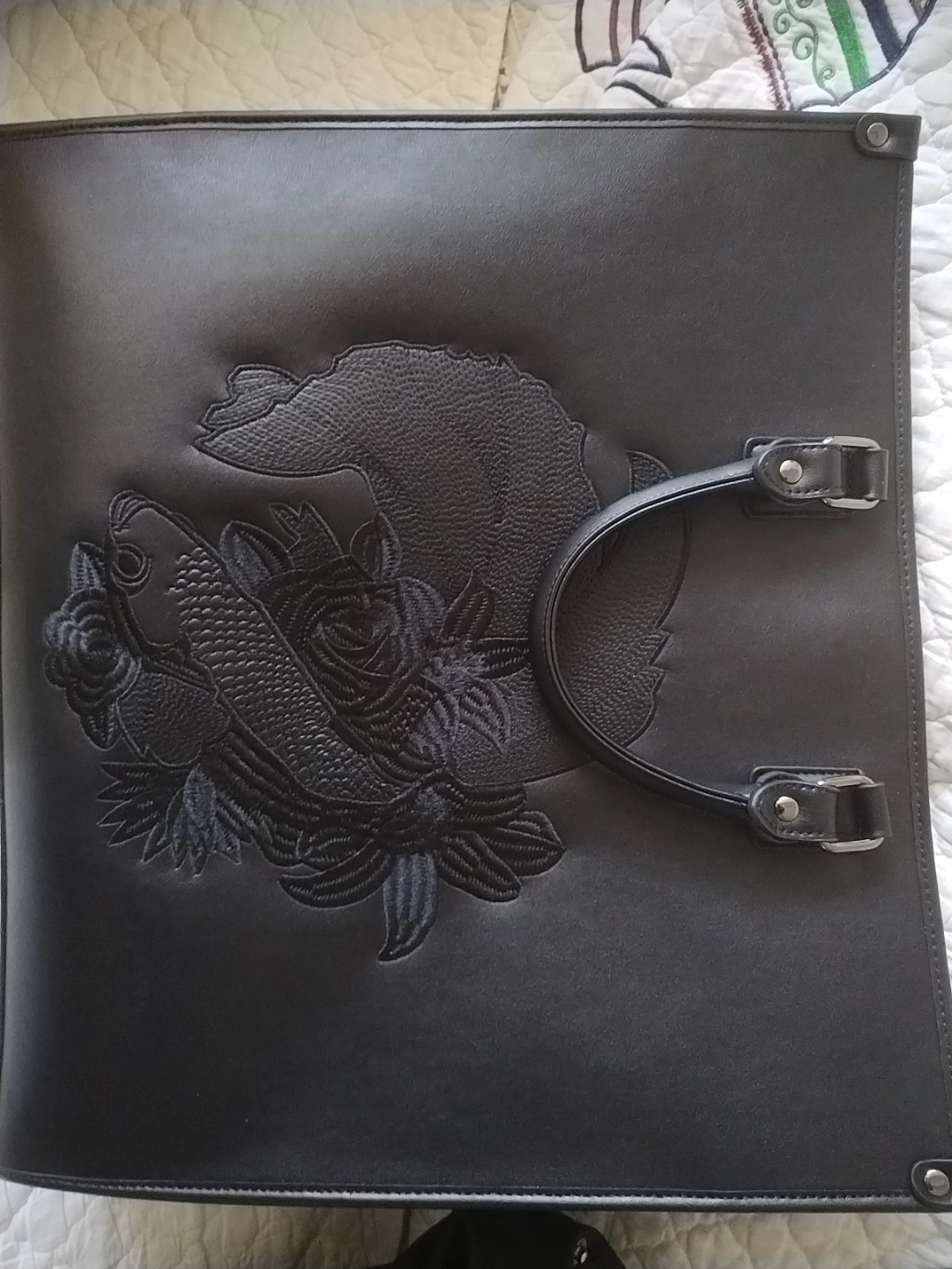 custom review-HEITIANSHIWEI ПУ (полиуретан) Сумка-тоут сумка через плечо большая унисекс черная