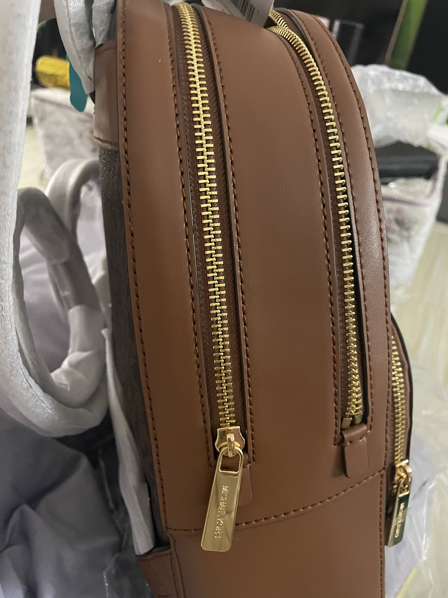 custom review-MICHAEL KORS Jaycee Холст и Кожа Рюкзак Женские Коричневый