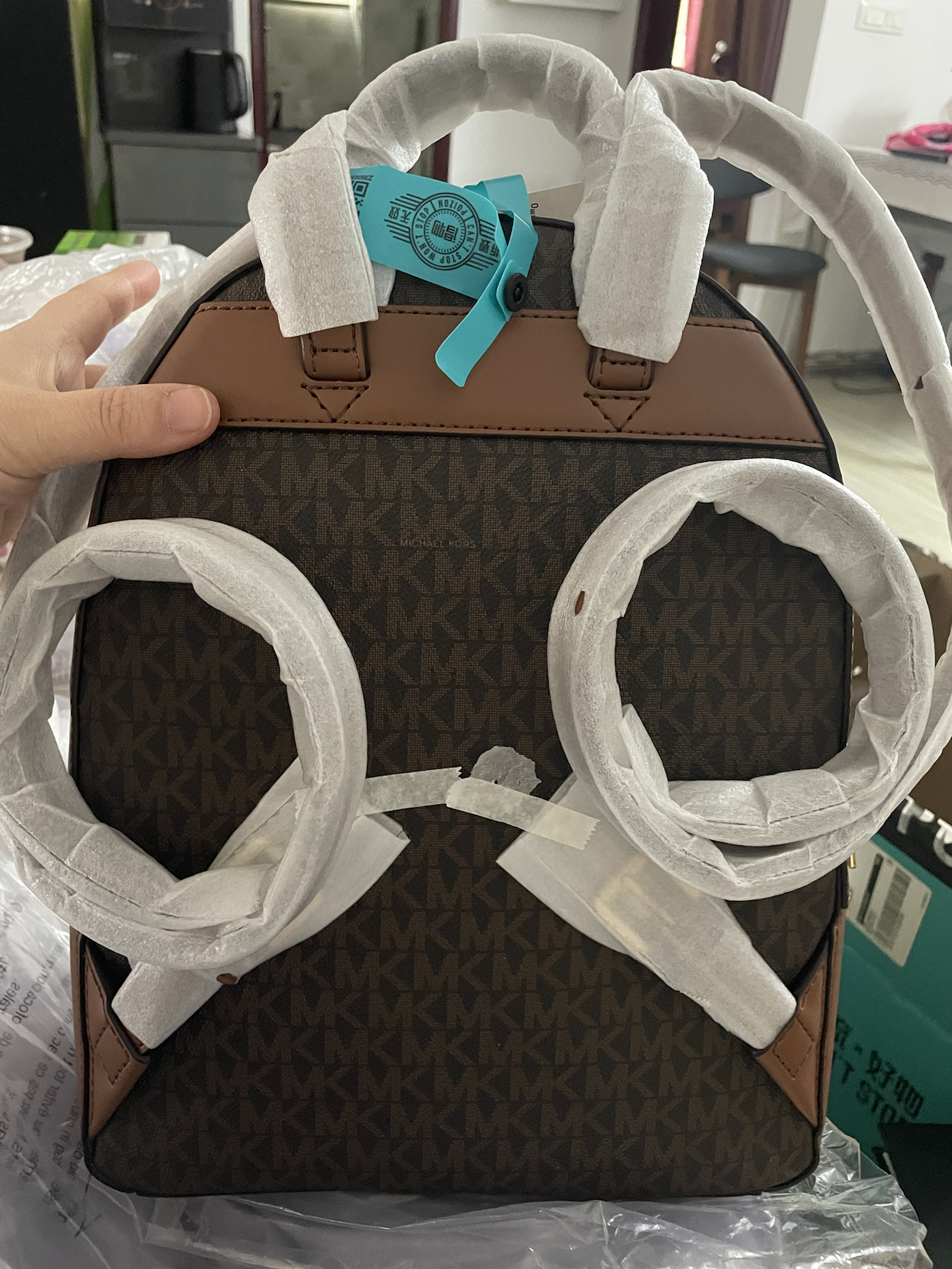 custom review-MICHAEL KORS Jaycee Холст и Кожа Рюкзак Женские Коричневый