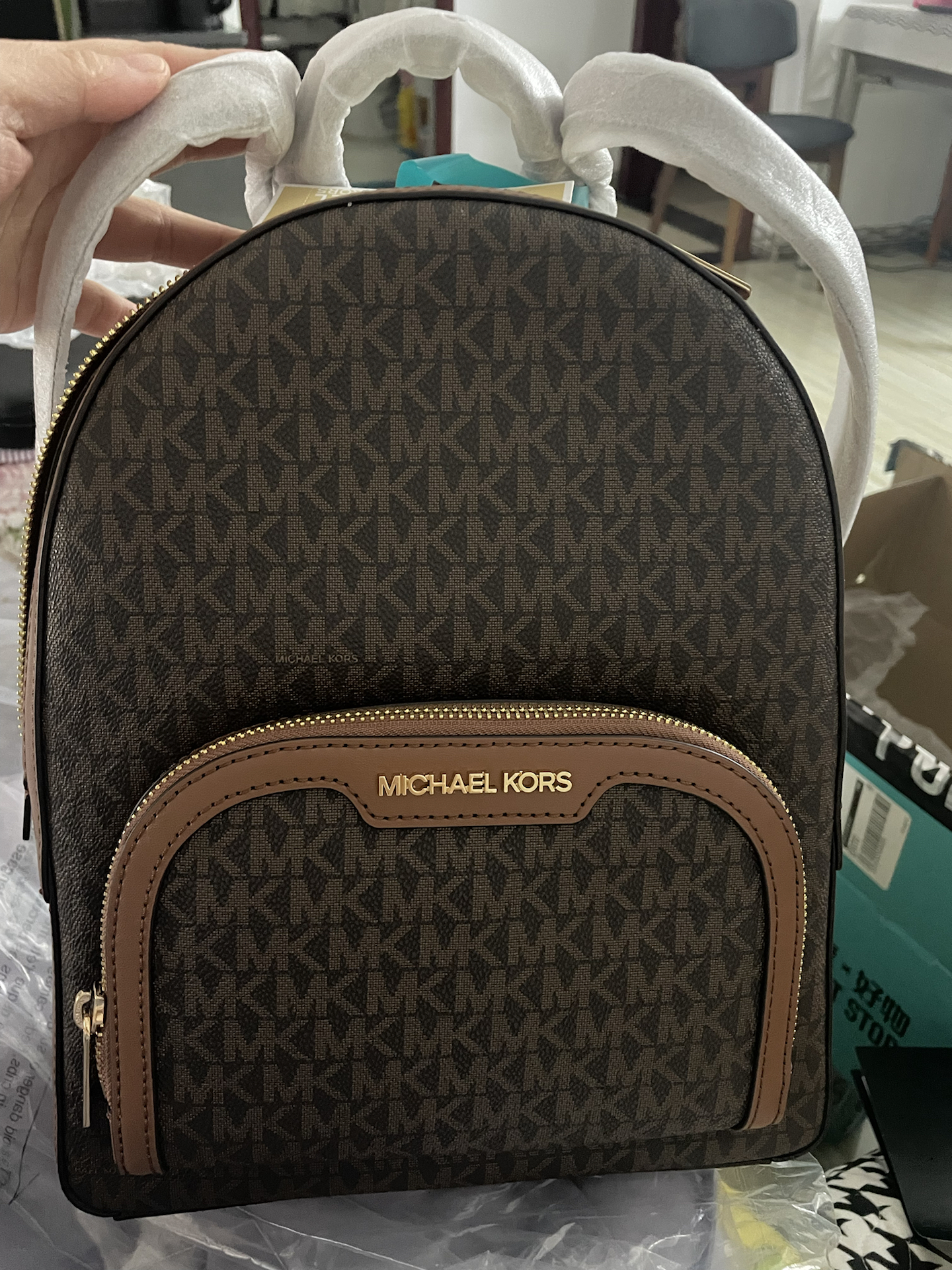 custom review-MICHAEL KORS Jaycee Холст и Кожа Рюкзак Женские Коричневый