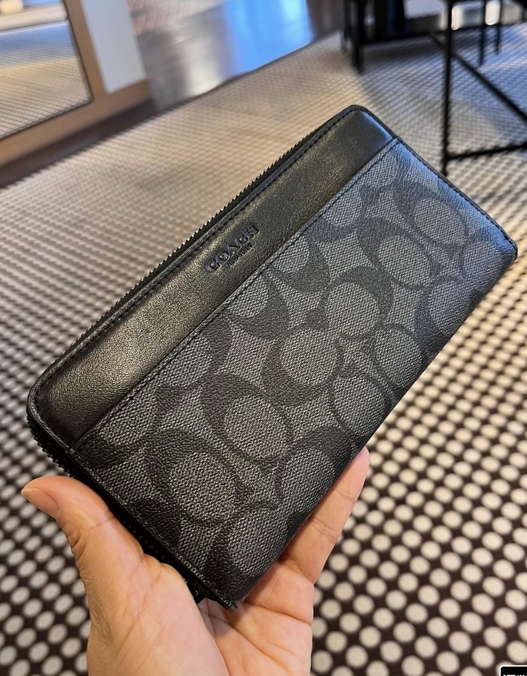 custom review-COACH Аккордеонный кошелек Покрытие Холст Мужской Серый Черный