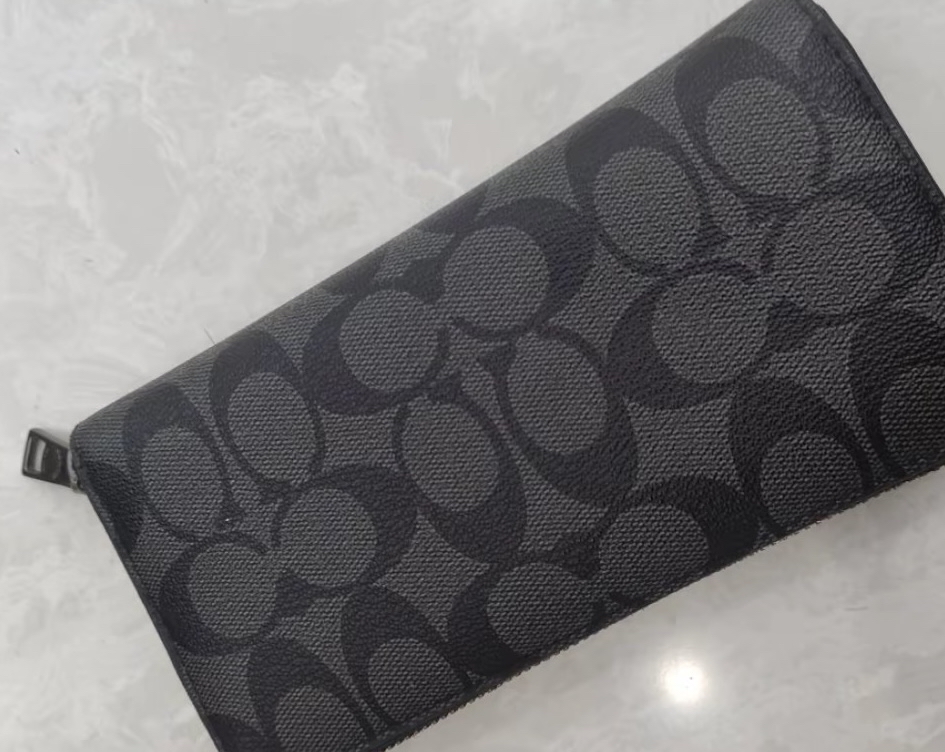 custom review-COACH Аккордеонный кошелек Покрытие Холст Мужской Серый Черный