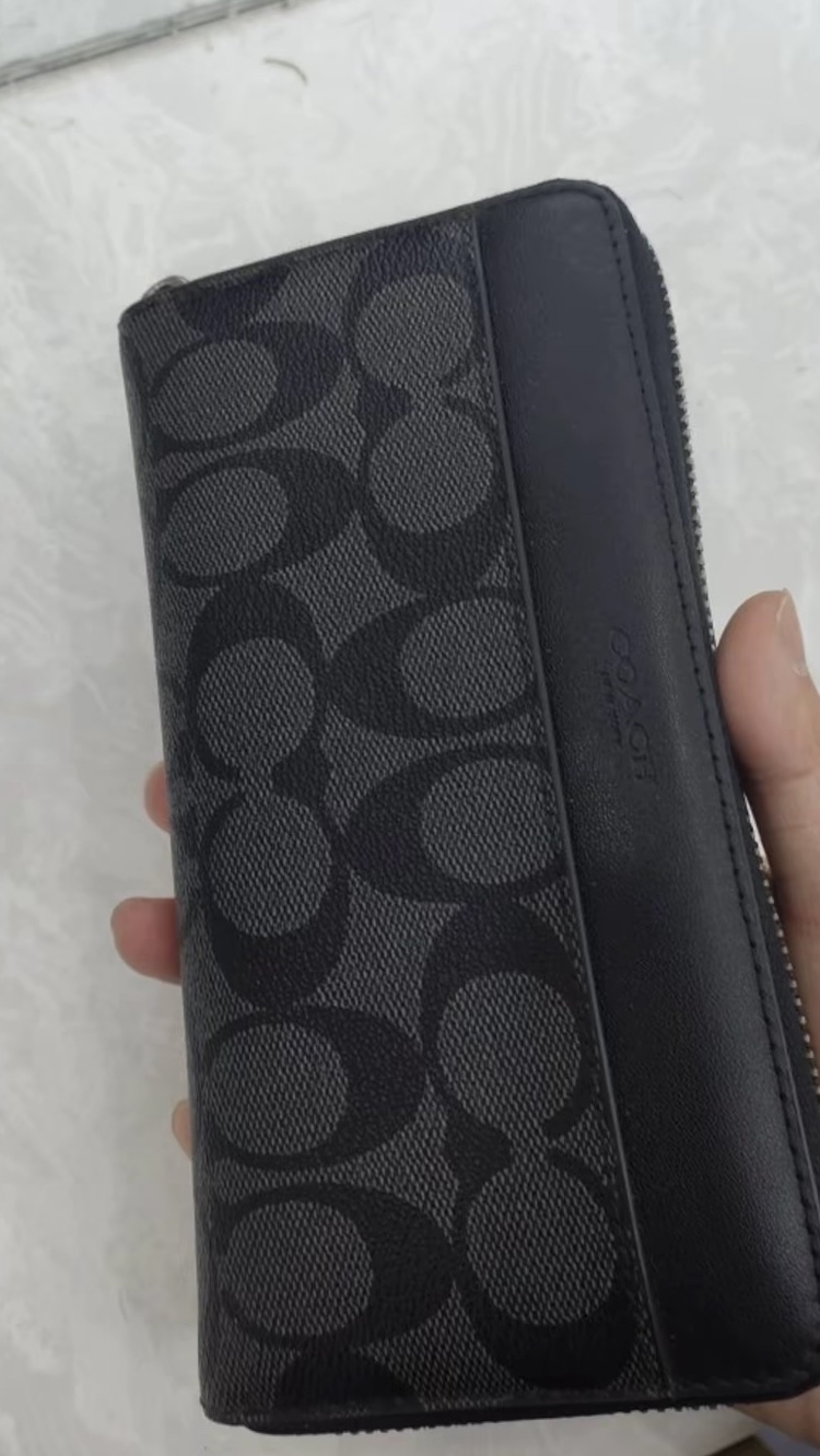 custom review-COACH Аккордеонный кошелек Покрытие Холст Мужской Серый Черный