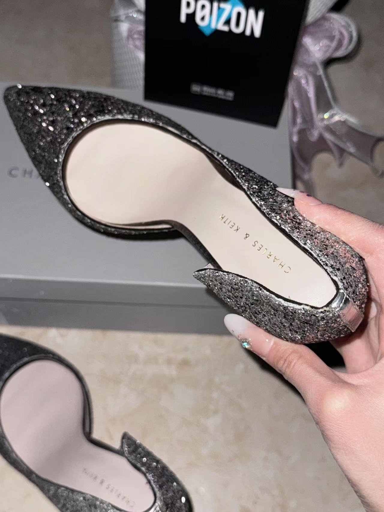 custom review-CHARLES KEITH Свадебный Маленький CK Узкий каблук Высокие каблуки Женские Черный Дымчатый