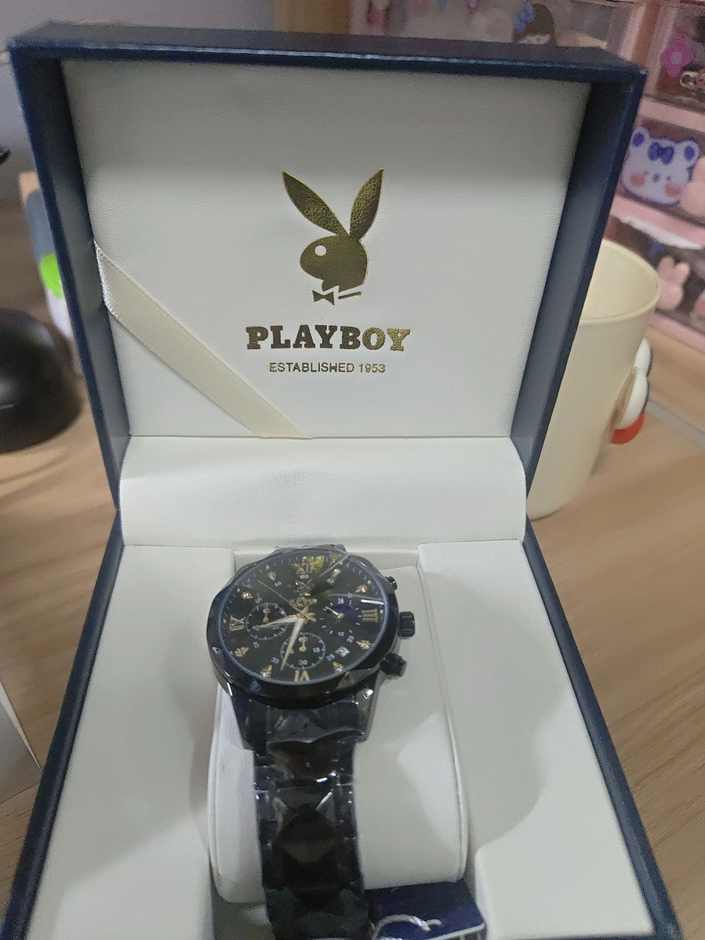 custom review-Коллекция стиля Playboy Кварцевый механизм Часы Мужские Черный циферблат