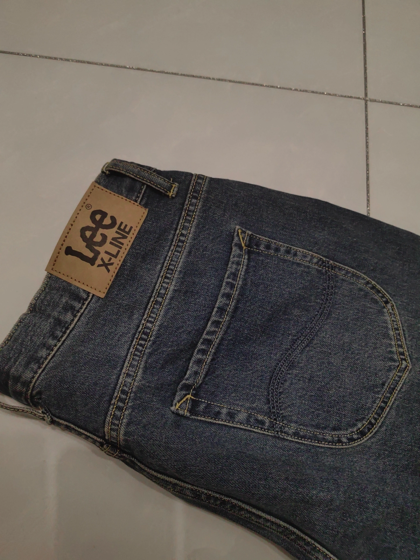 custom review-Lee совместный бренд модель Джинсы Мужские Средне-темно-синий