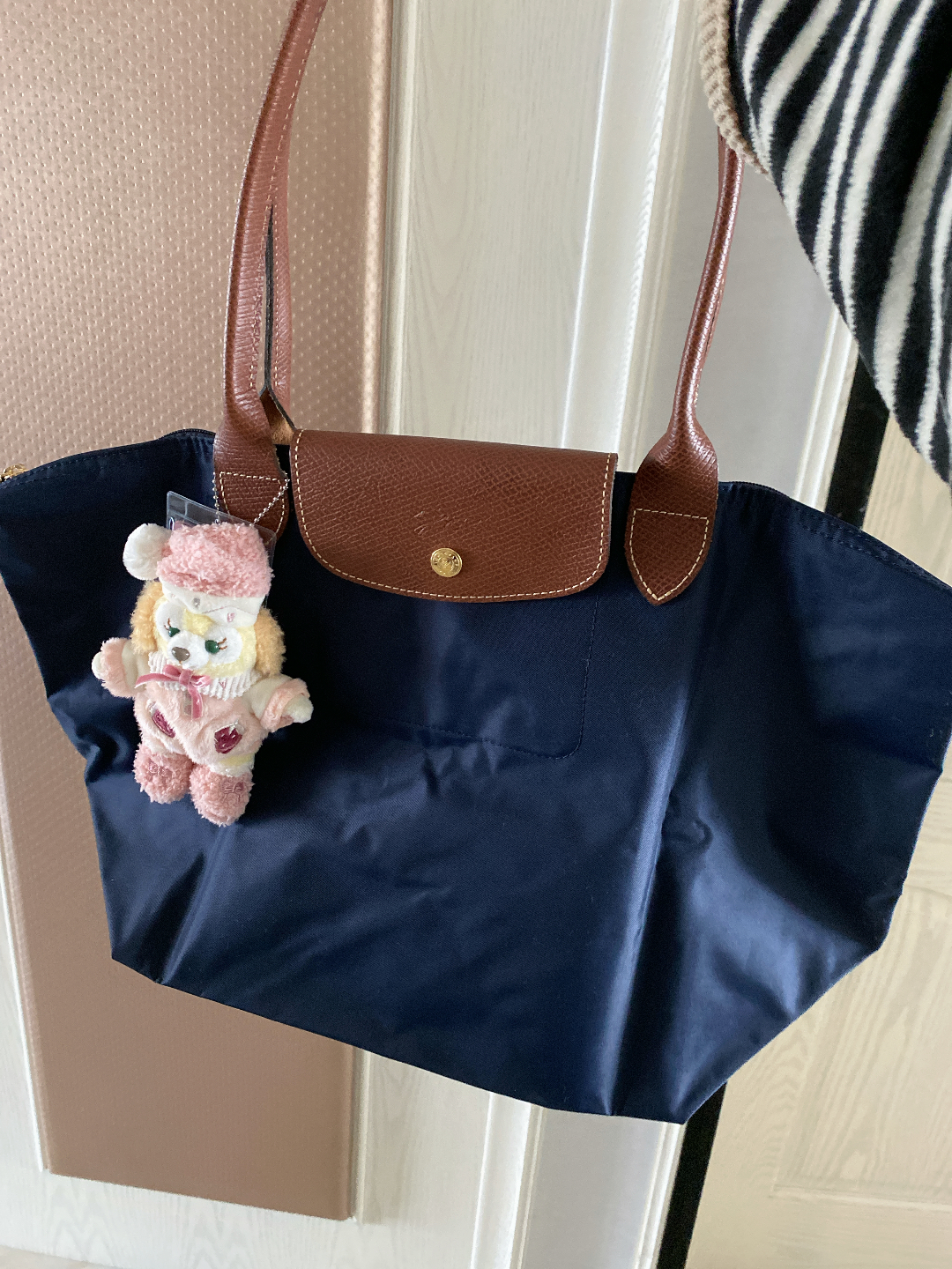 custom review-LONGCHAMP Le Pliage Холст и Кожа Сумка через плечо Большая Женская Морской Синий
