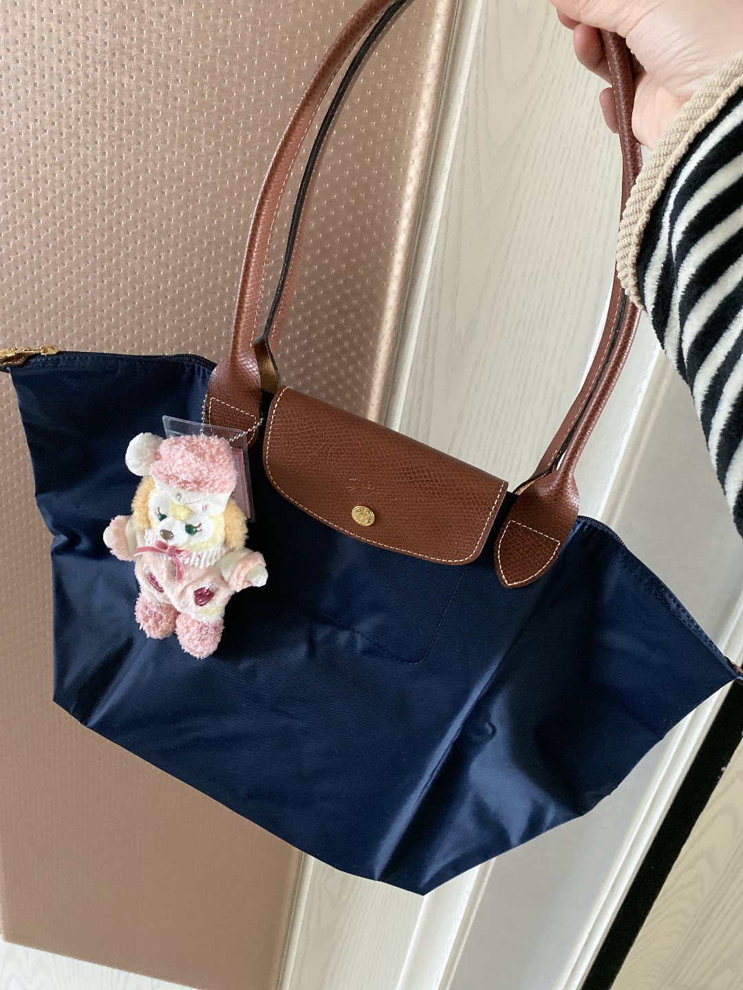 custom review-LONGCHAMP Le Pliage Холст и Кожа Сумка через плечо Большая Женская Морской Синий