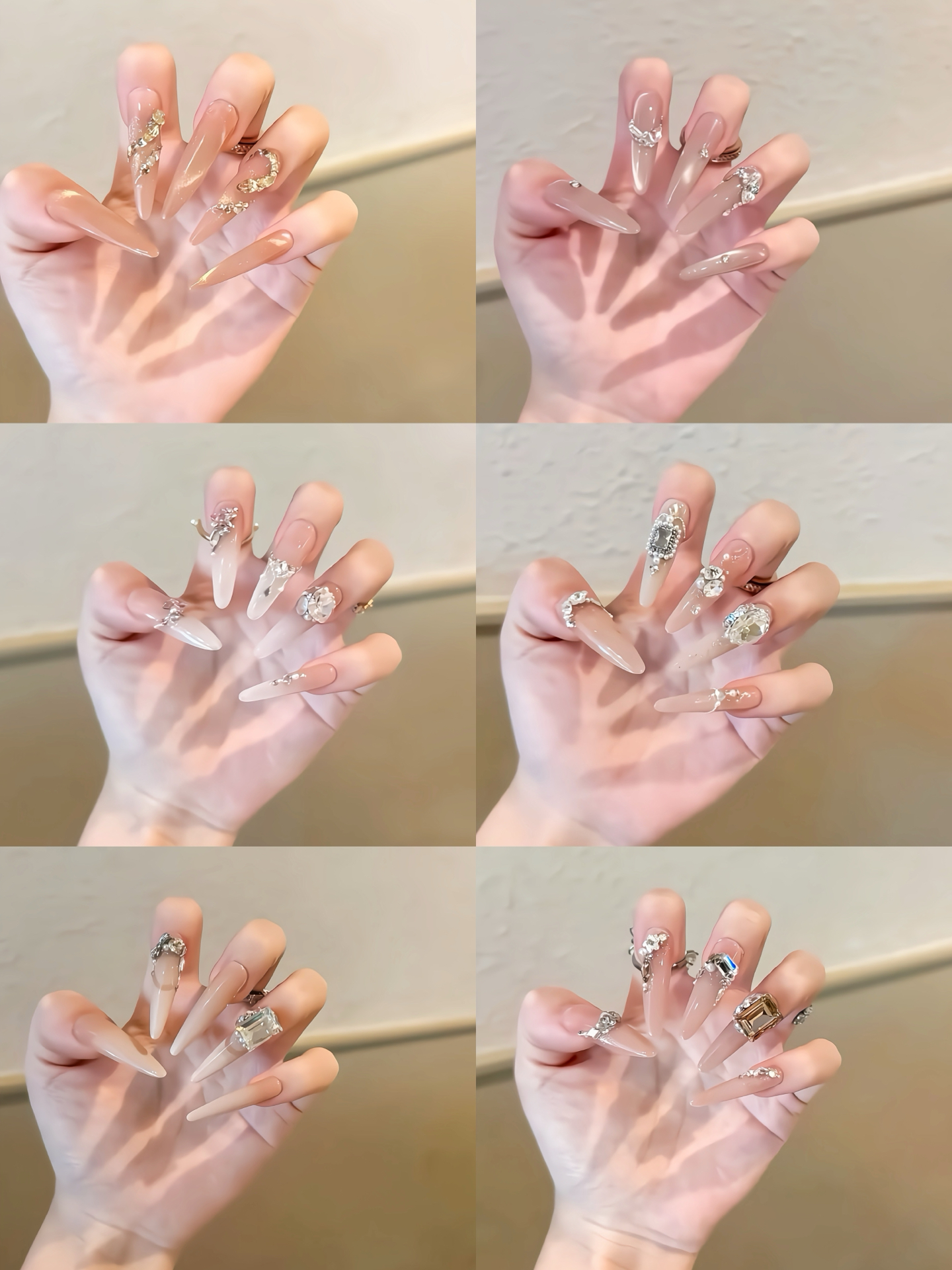 长款裸色系钻石美甲分享来啦