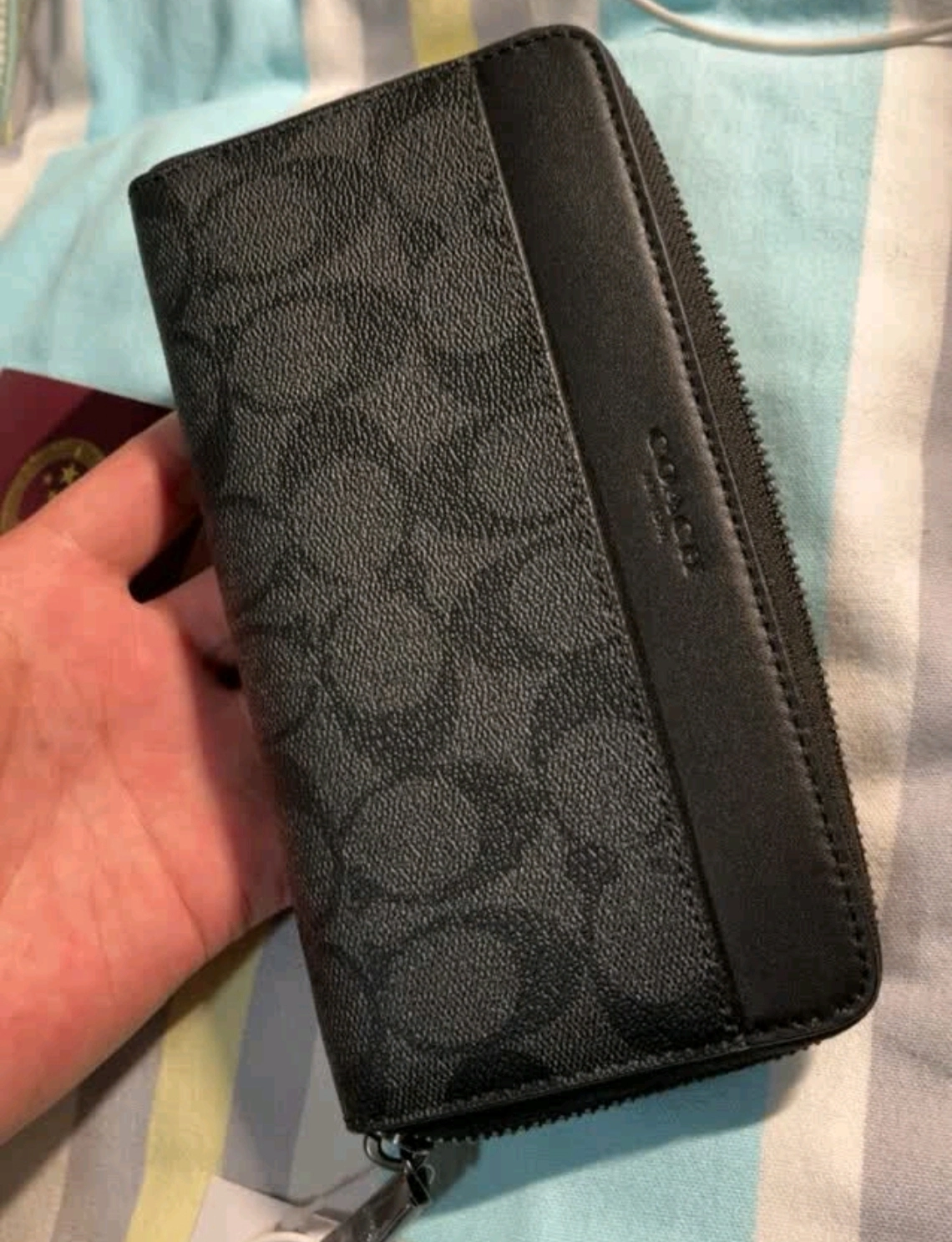 custom review-COACH Аккордеонный кошелек Покрытие Холст Мужской Серый Черный