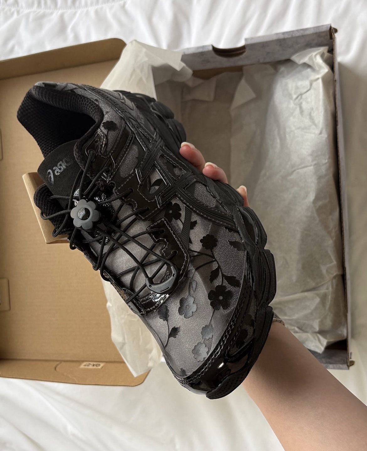 custom review-Cecilie Bahnsen x Asics Гель CUMULUS 16 Сетка Устойчивый к абразиву Низкий Топ Беговые кроссовки Унисекс Серый Черный