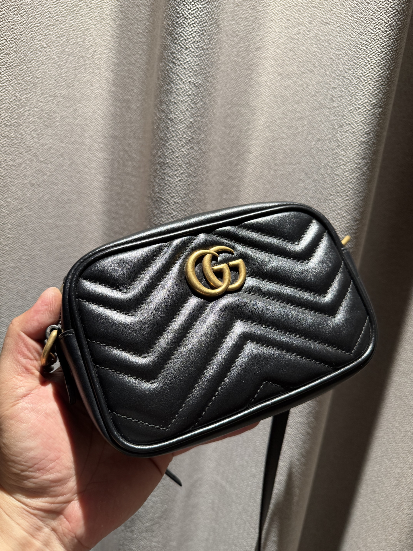 gucci古驰 gg marmont 马蒙 金标logo做旧 绗缝皮革 相机包链条包斜挎