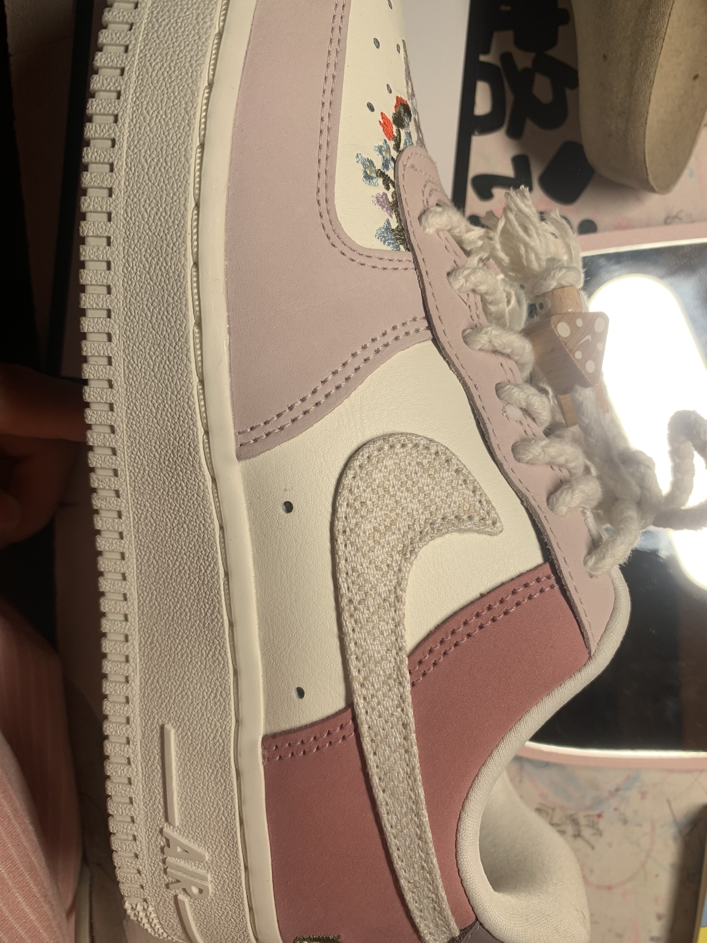 custom review-Nike Air FORCE 1 Slip-on Устойчивый к истиранию Низкий Топ Скейтбординг Женские Розовый Белый