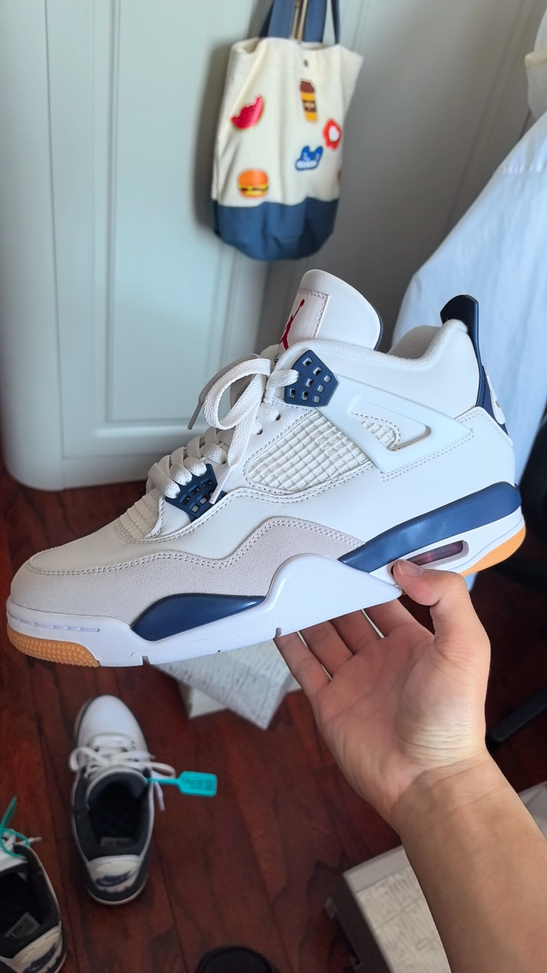 custom review-Nike SB x Jordan Air Jordan 4 'Темно-синий' Устойчивый к истиранию MID Топ Винтажные баскетбольные кроссовки Унисекс Белый Синий