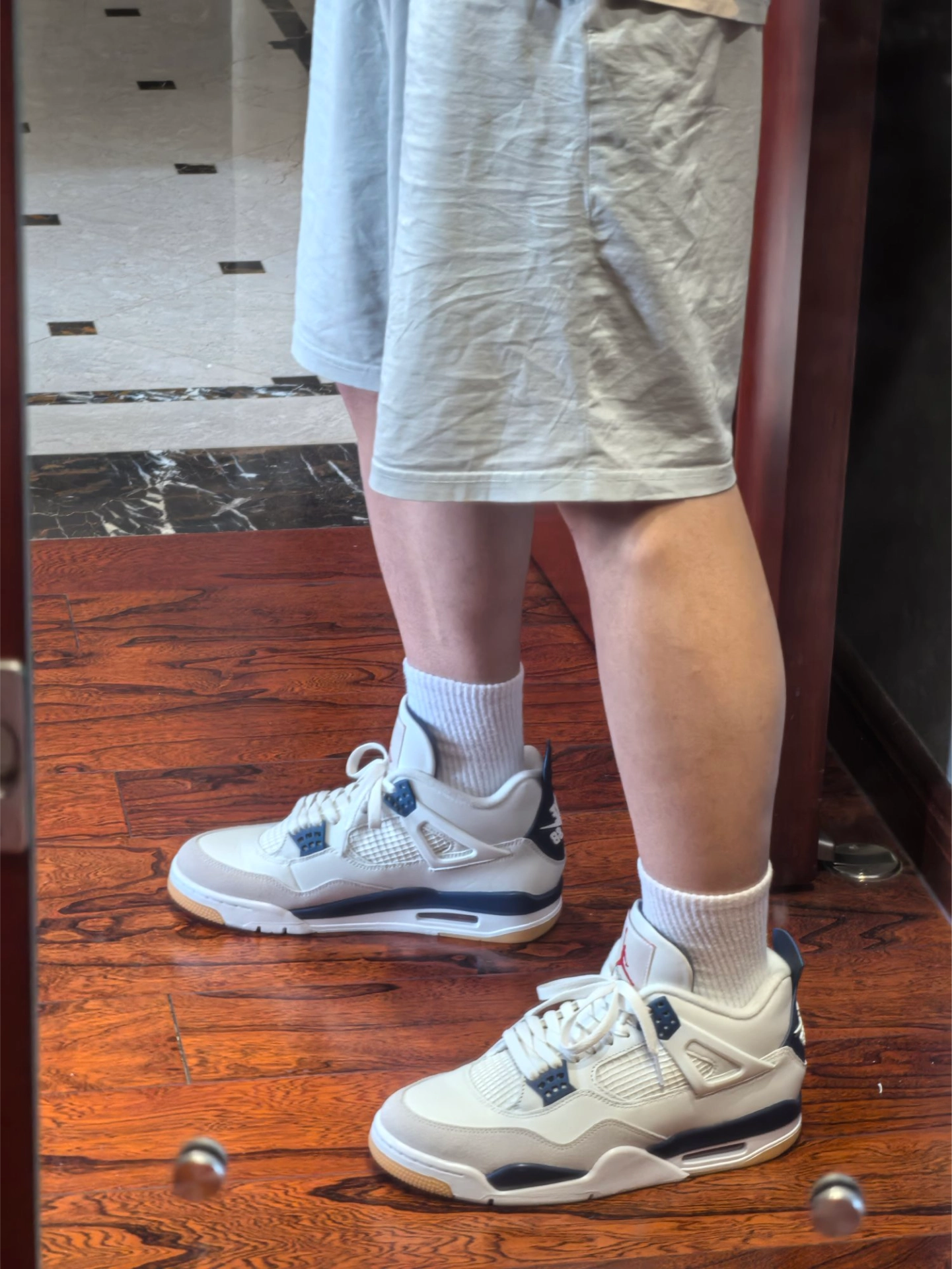 custom review-Nike SB x Jordan Air Jordan 4 'Темно-синий' Устойчивый к истиранию MID Топ Винтажные баскетбольные кроссовки Унисекс Белый Синий