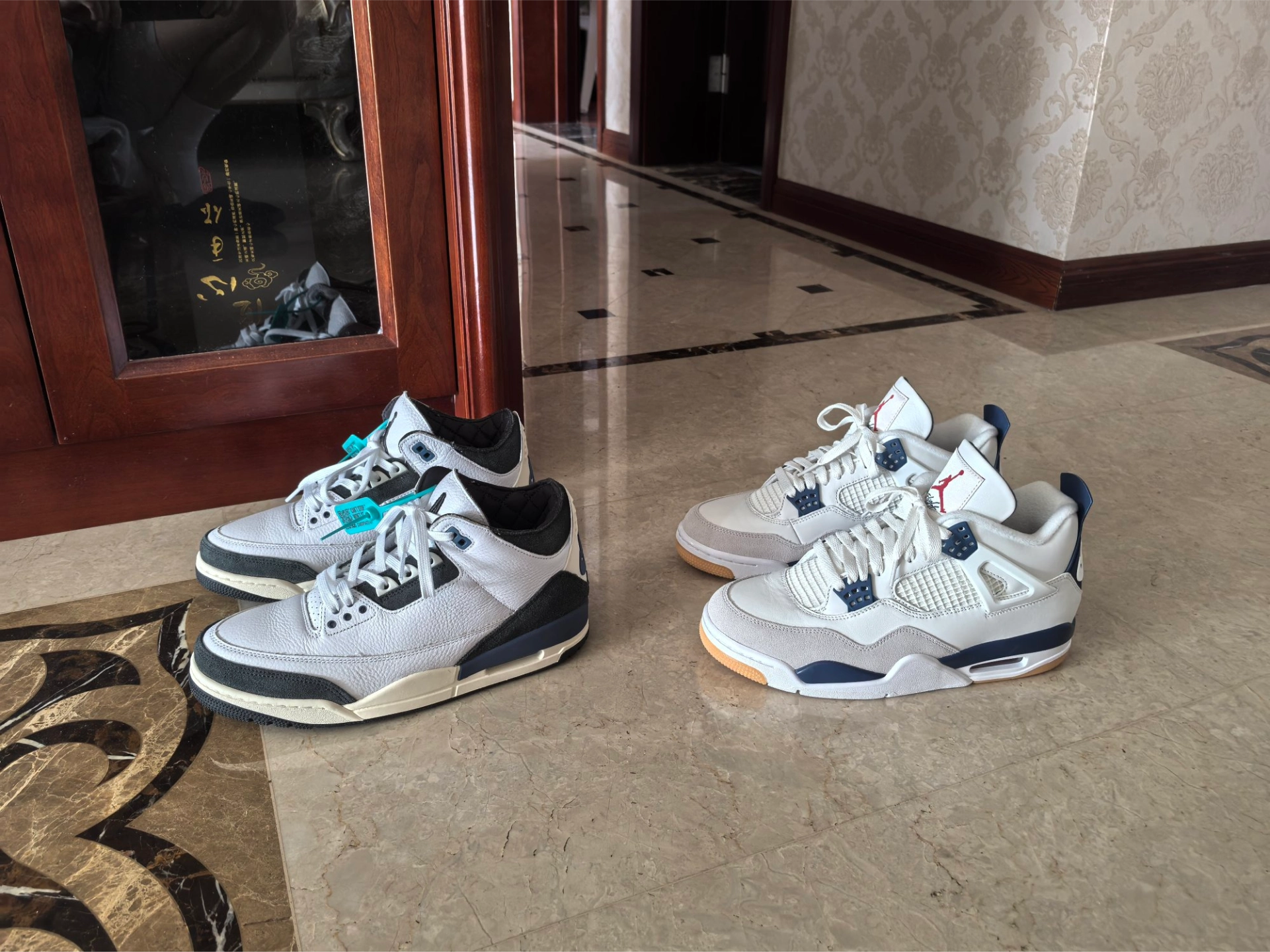 custom review-Nike SB x Jordan Air Jordan 4 'Темно-синий' Устойчивый к истиранию MID Топ Винтажные баскетбольные кроссовки Унисекс Белый Синий