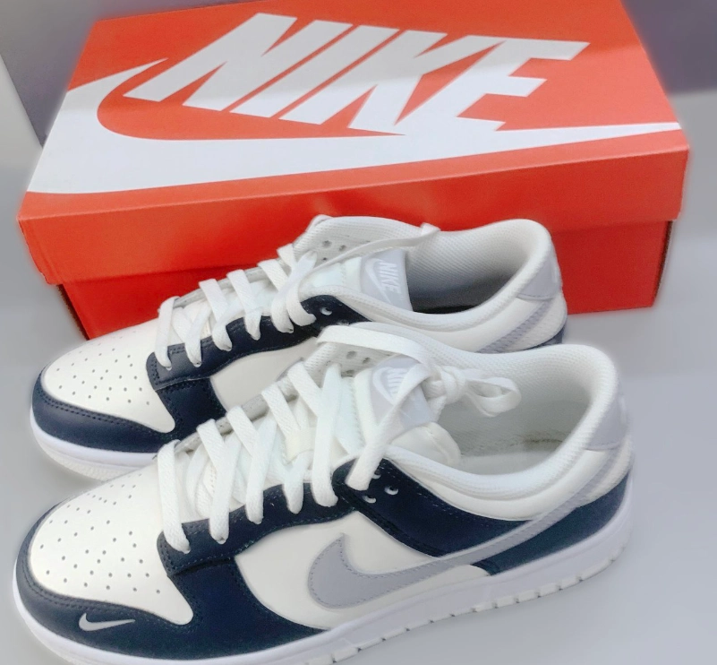 custom review-Nike Dunk Low 'Armory Темно-синий' Противоскользящие Устойчивые к истиранию Низкие Кроссовки для скейтбординга Женские Белые Синие