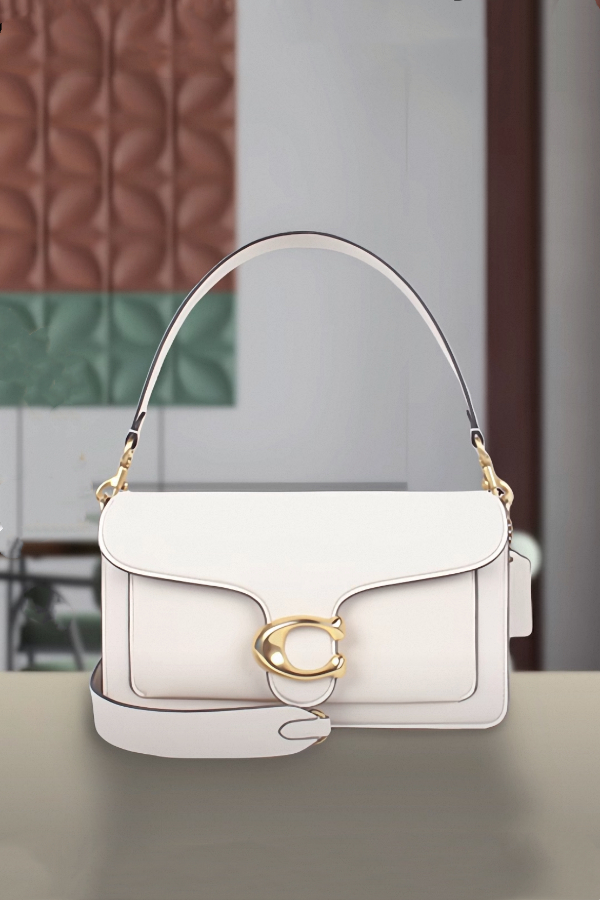 coach蔻驰 tabby 26 按扣翻盖鹅卵石纹牛皮革 单肩包 中号女款白色